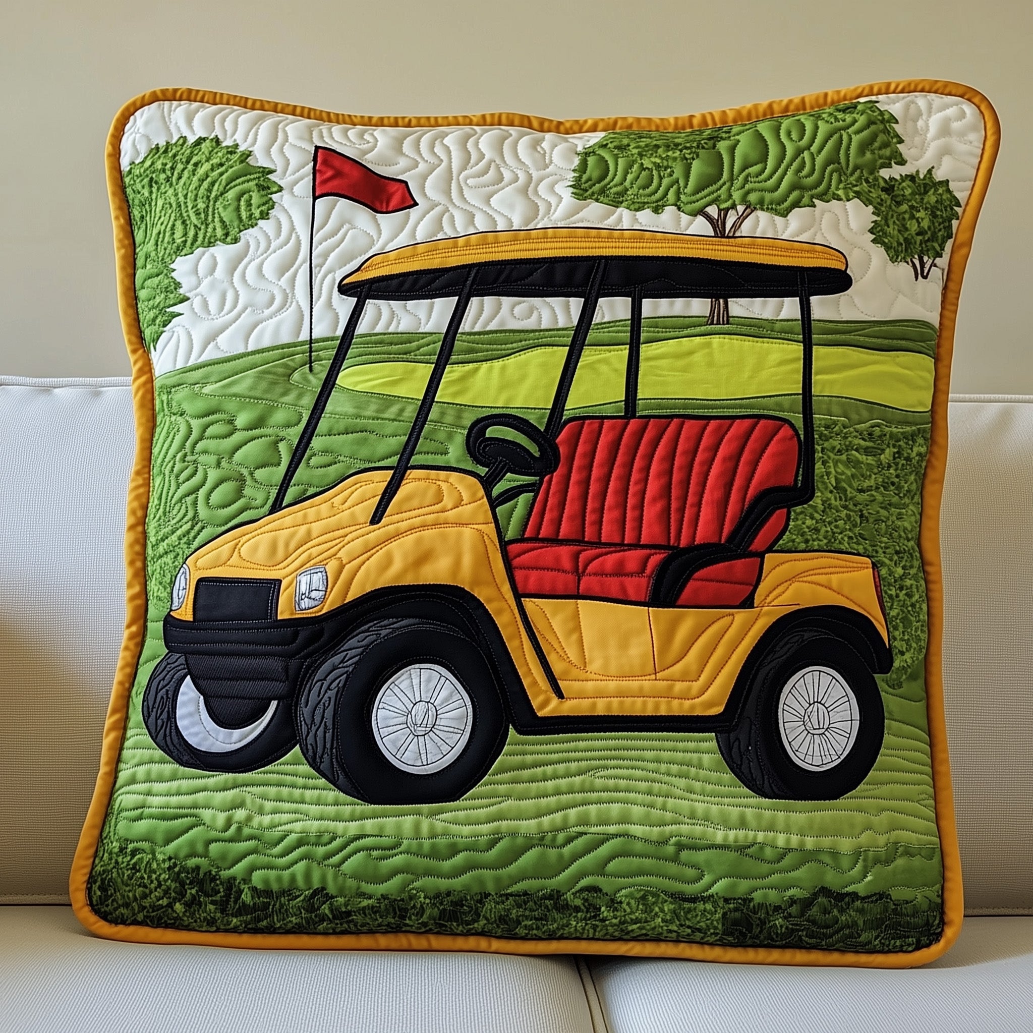 Golf Cart Quilted Pillow Case Decorative Pillow Cover MerchIdeas For Golfers Christmas