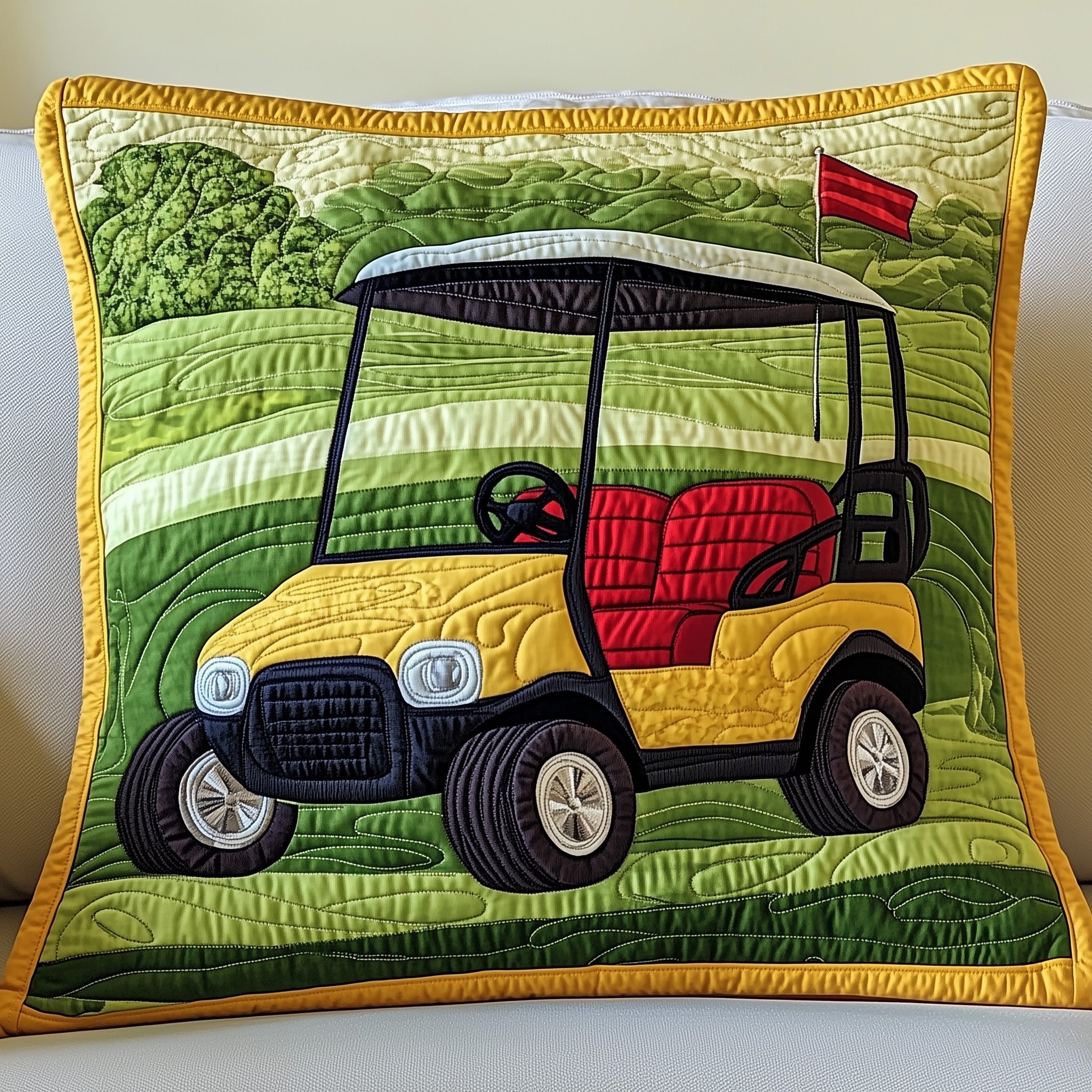 Golf Cart Quilted Pillow Case Decorative Pillow Cover MerchPresent Ideas For Golf Lovers