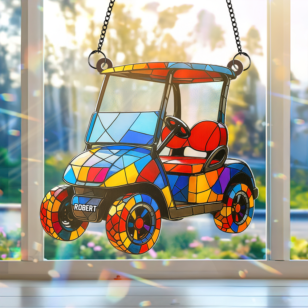 Golf Cart suncatcher - Personalized Gifts For Golf Lover - Fun Holiday Ornament Gift