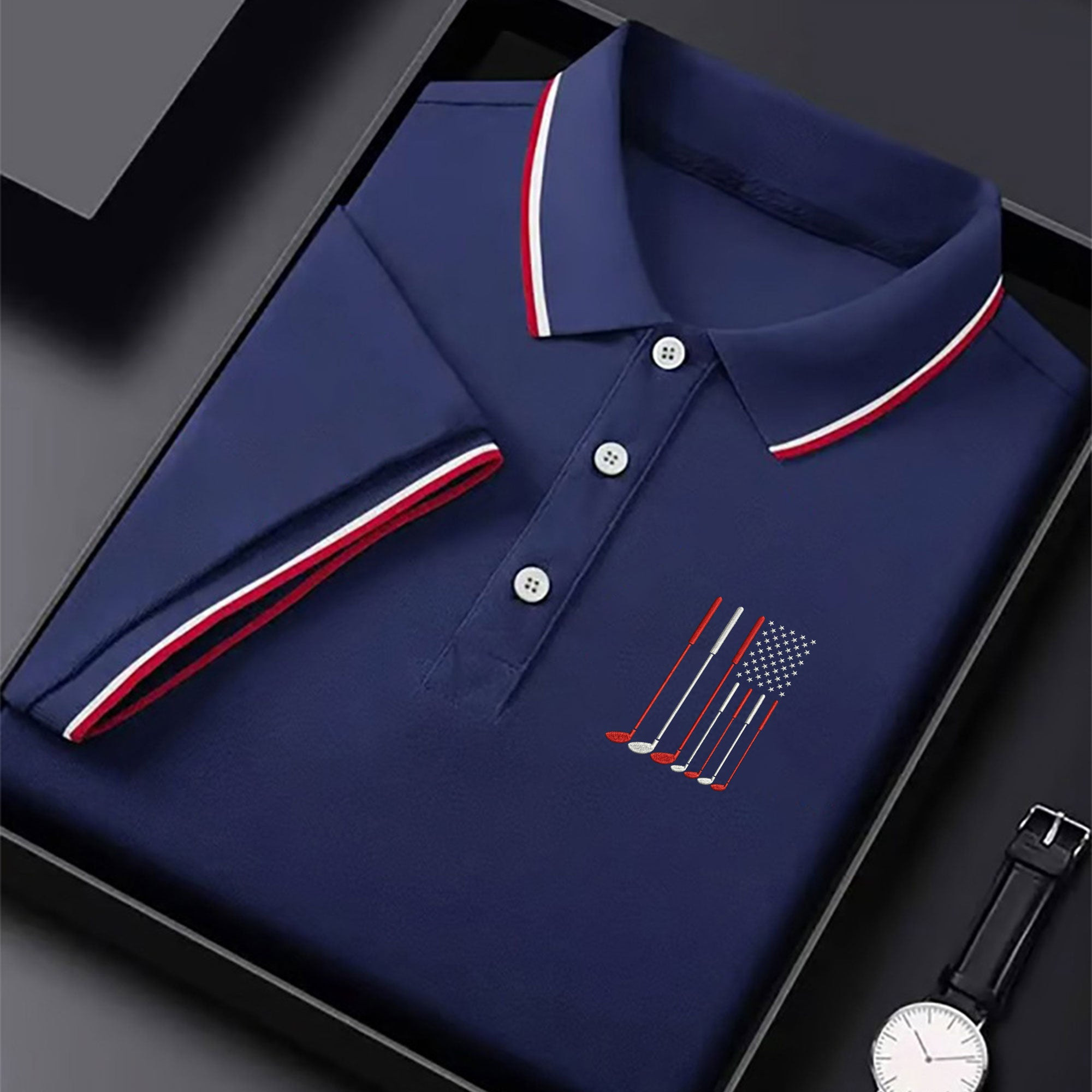 Golf Clubs America Flag Patriotic Golf Polo Shirt Golf Polos For Men Good Golf Presents
