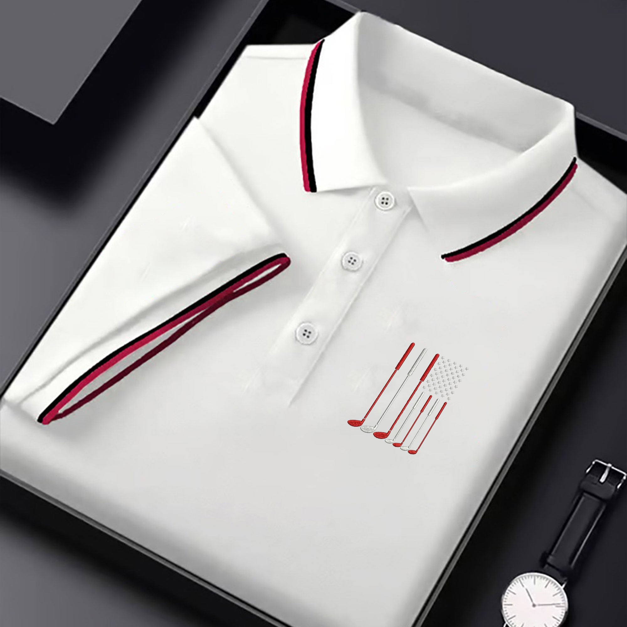 Golf Clubs America Flag Patriotic Golf Polo Shirt Mens Golf Outfit Good Golf Gifts For Dad