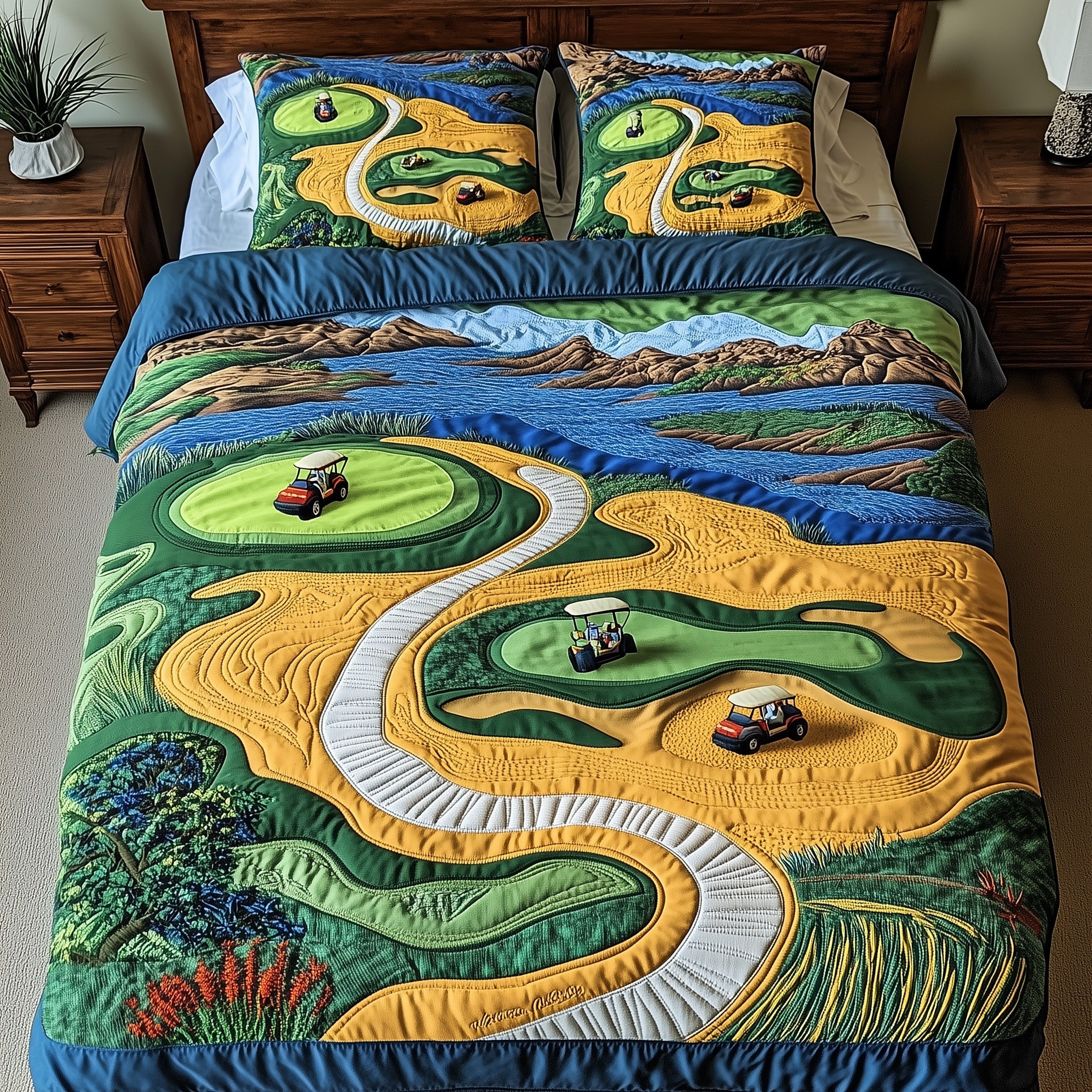Golf Course Dream Quilted Bedding Set Duvet Cover Merchandise Best Golf Presents For Dad