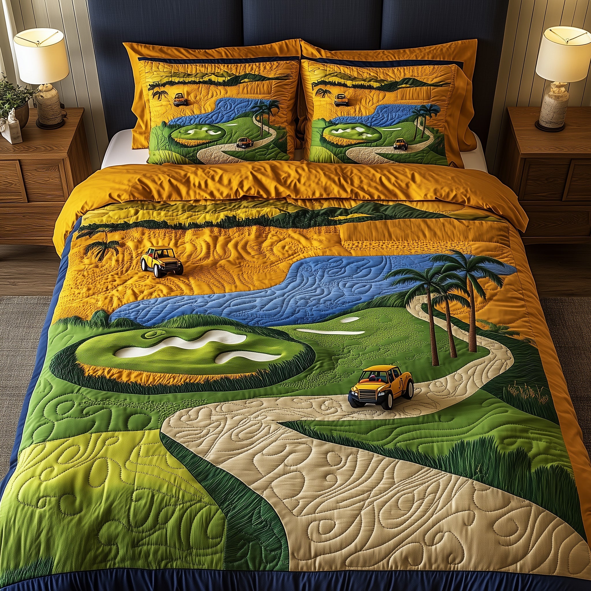 Golf Course Dream Quilted Bedding Set Duvet Cover Merchandise Golf Related Presents