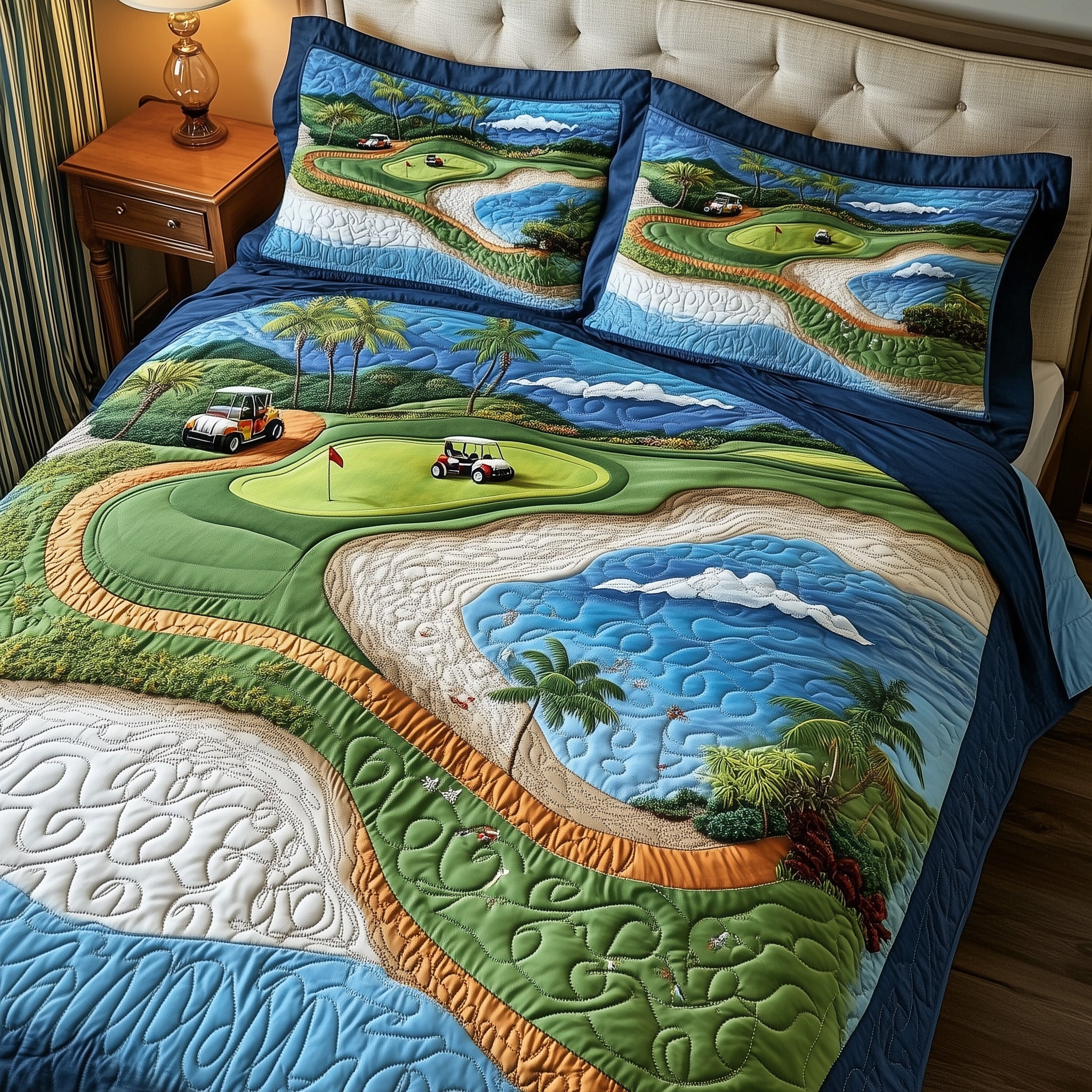 Golf Course Dream Quilted Bedding Set Duvet Cover Merchandise Golf Related Retirement Gifts