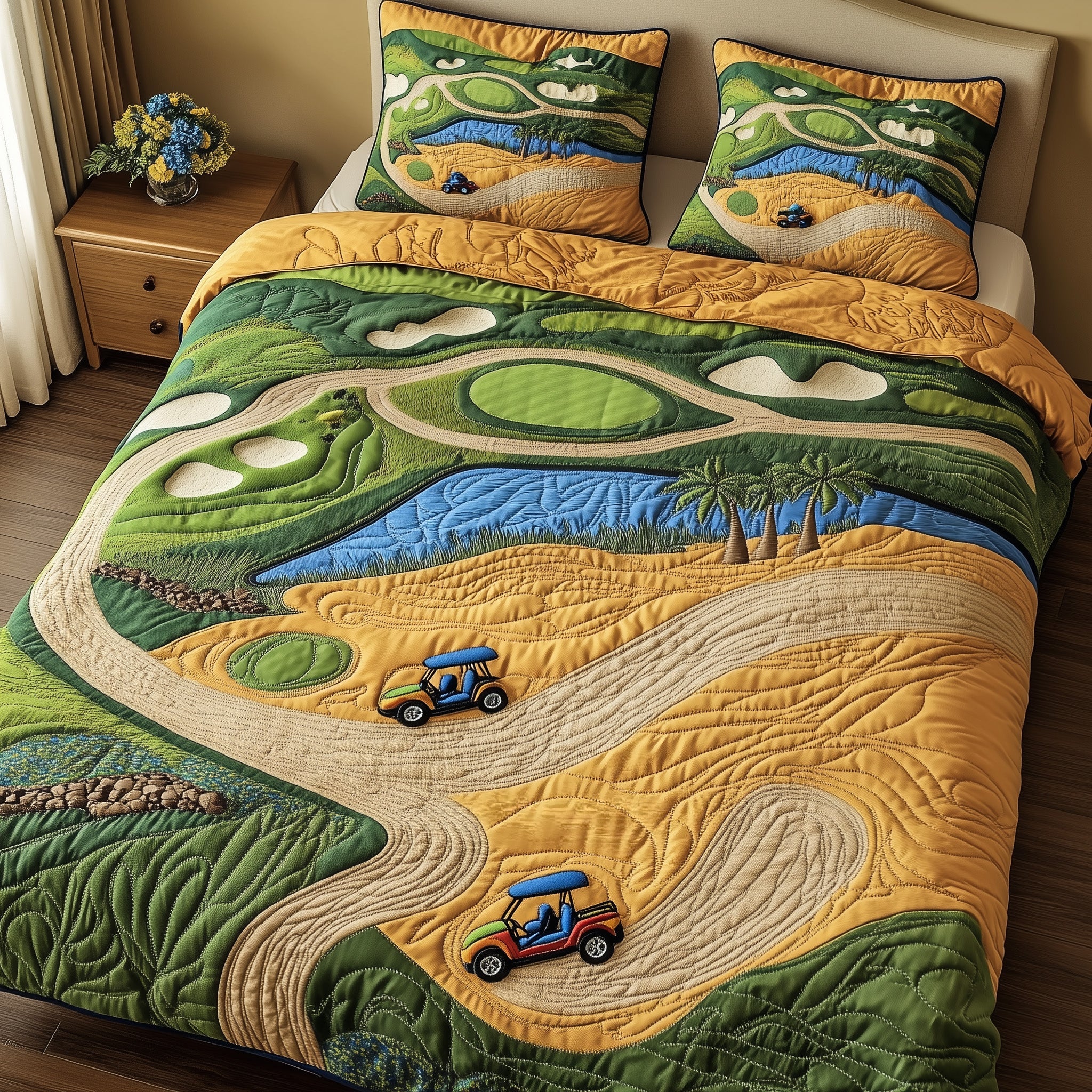 Golf Course Dream Quilted Bedding Set Duvet Cover Merchandise Good Golf Presents For Dad