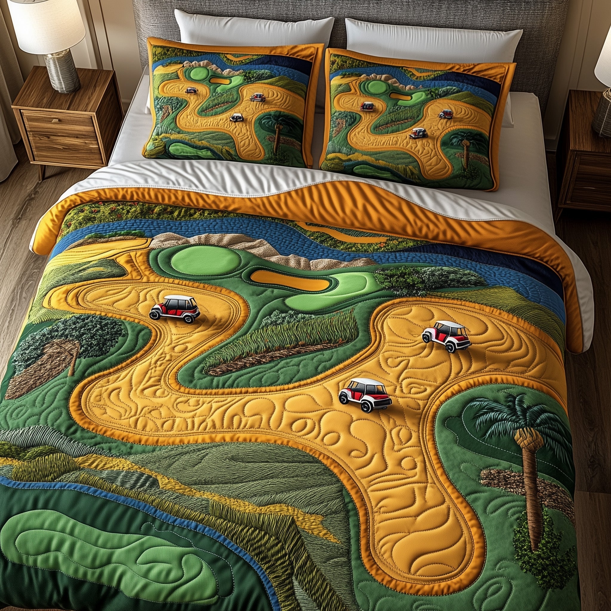 Golf Course Dream Quilted Bedding Set Duvet Cover Merchandise Great Golf Gifts For Dad