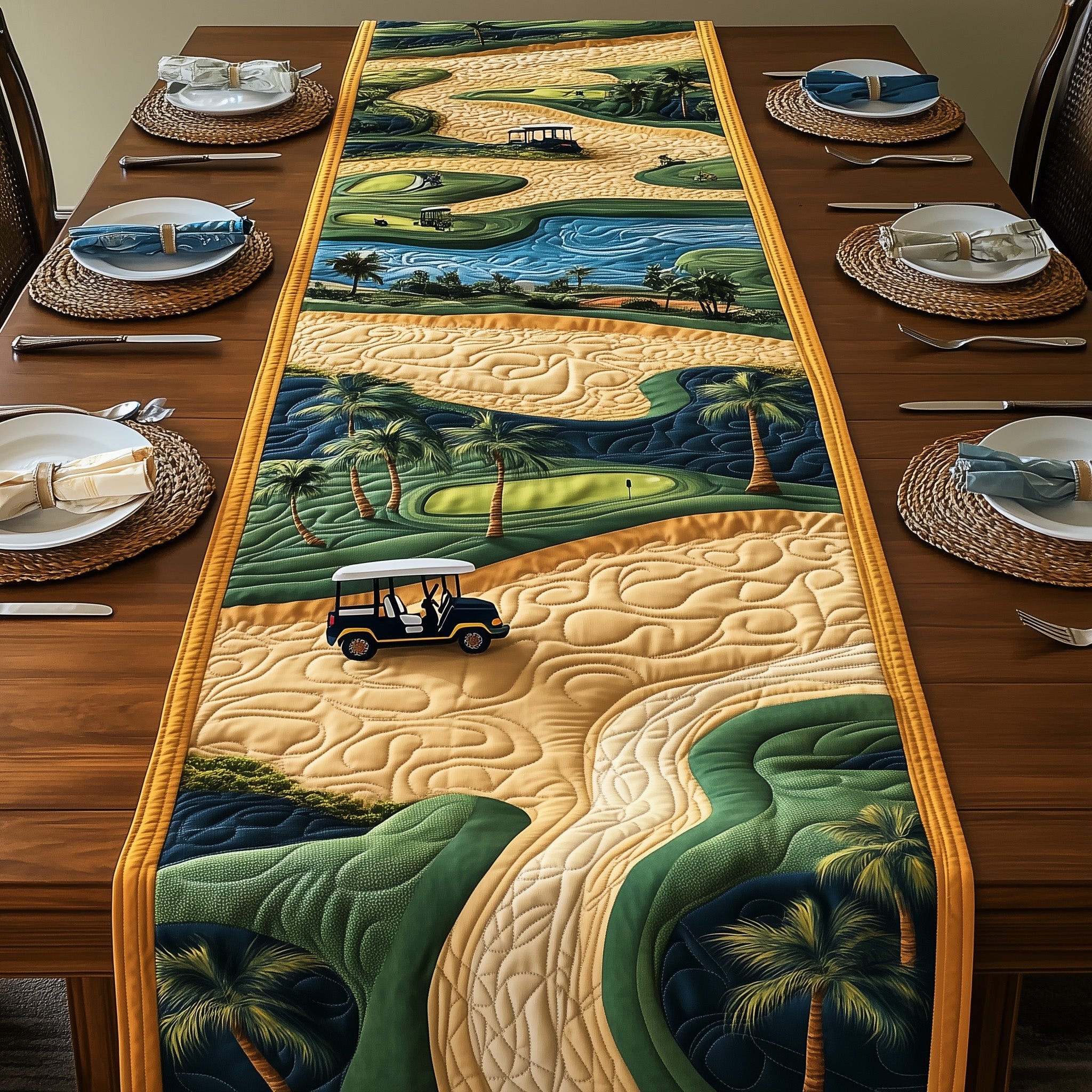 Golf Course Dream Quilted Table Runner Festive Table Runner for Dining Table