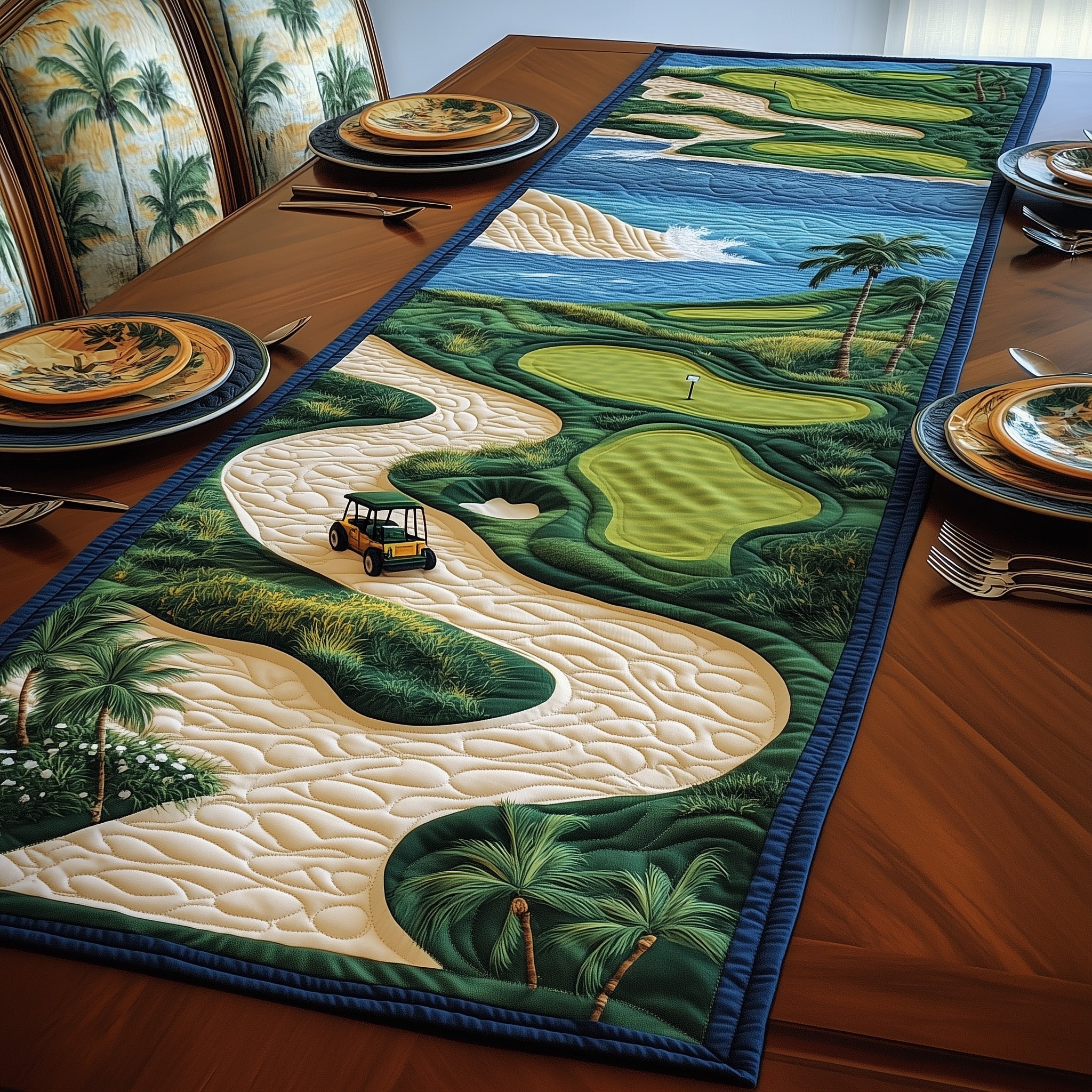 Golf Course Dream Quilted Table Runner Holiday Party Table Runner