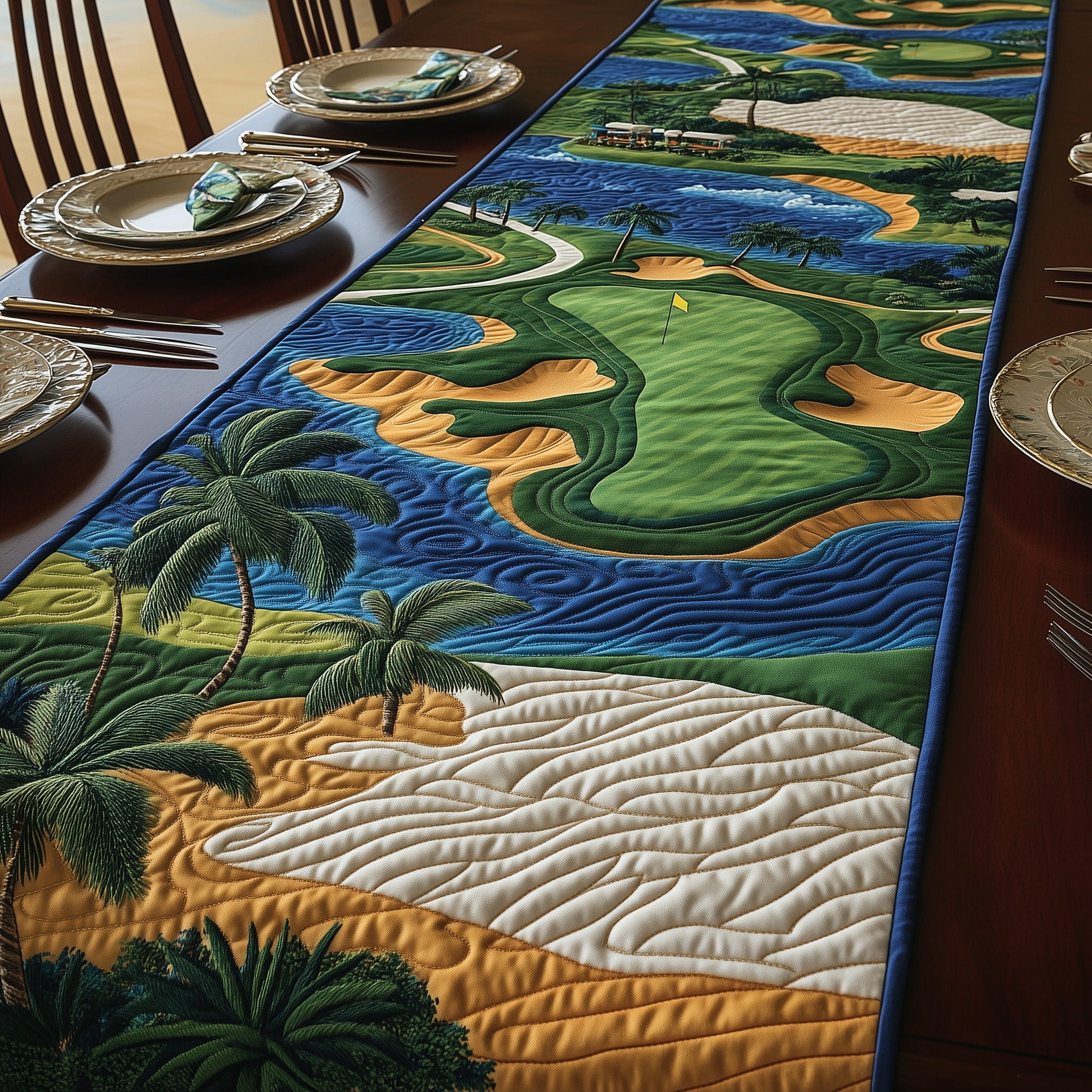 Golf Course Dream Quilted Table Runner Holiday Table Runner Gift Idea