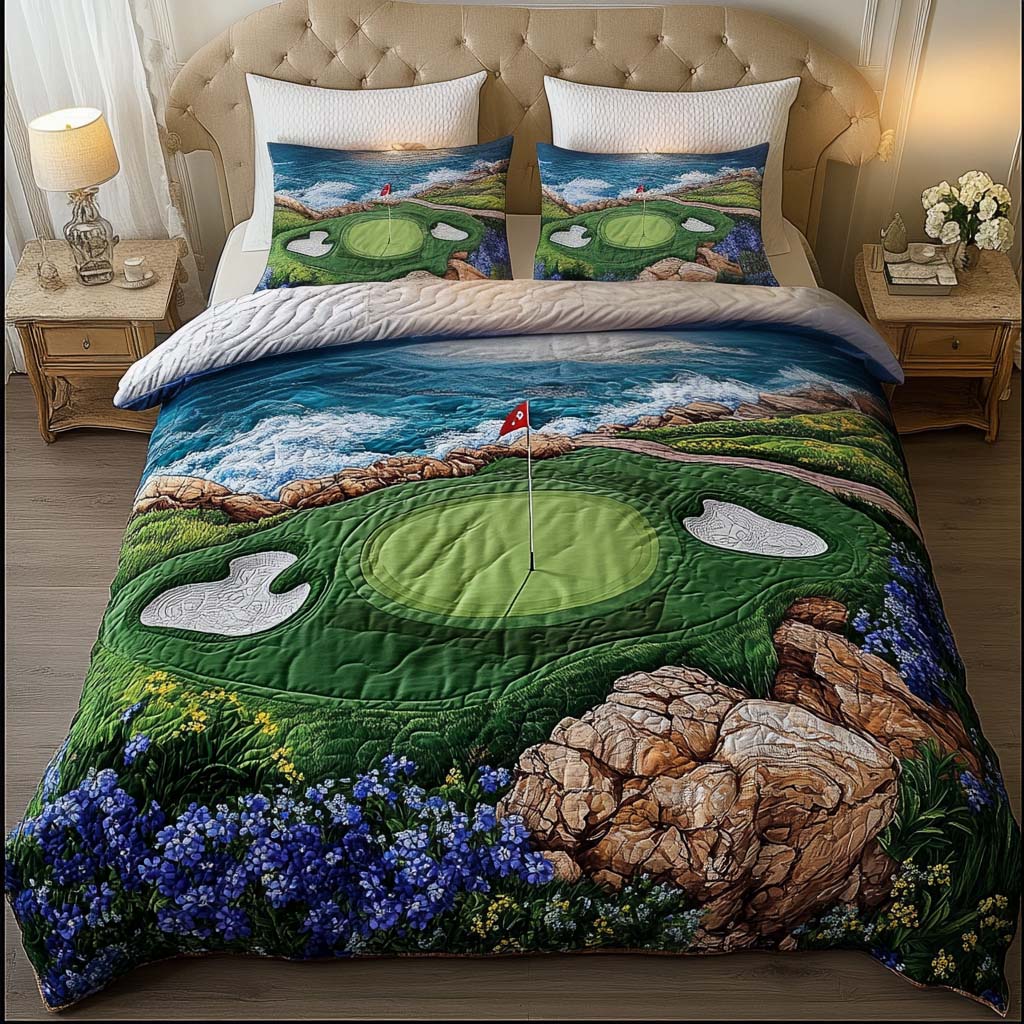Golf Course Quilted Bedding Set Bed Decor Best Golf Gifts