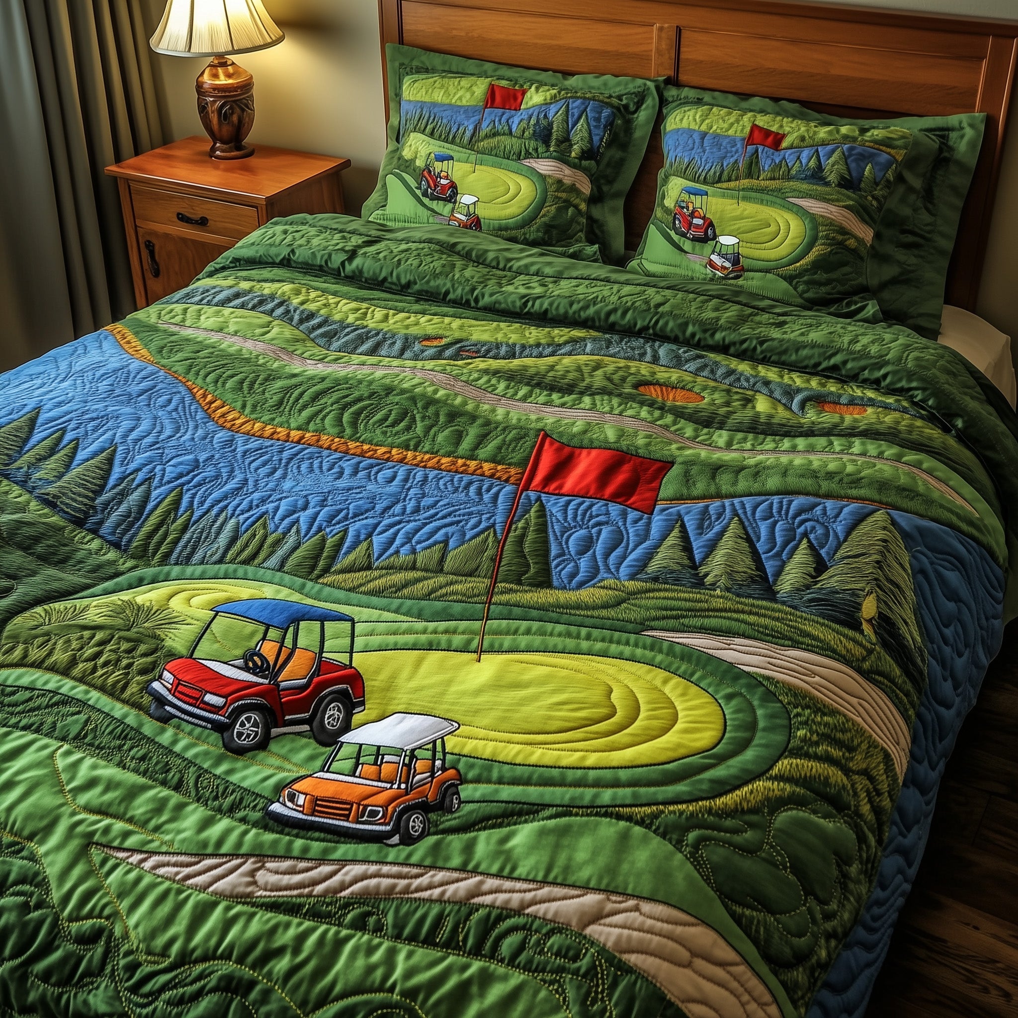 Golf Course Quilted Bedding Set Duvet Cover Bedspread Gifts For Female Golfers