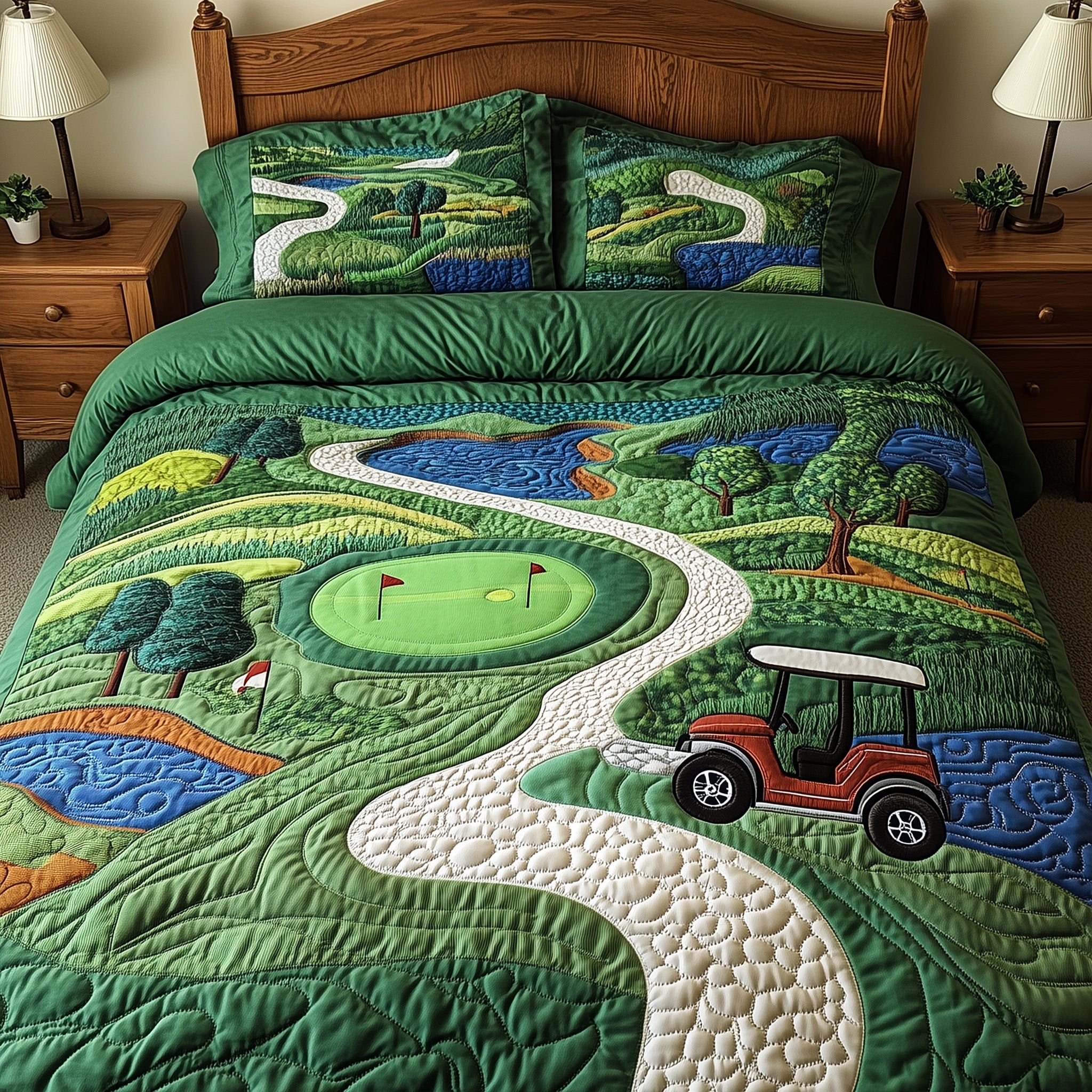 Golf Course Quilted Bedding Set Duvet Cover Merchandise Best Golf Gifts For Men