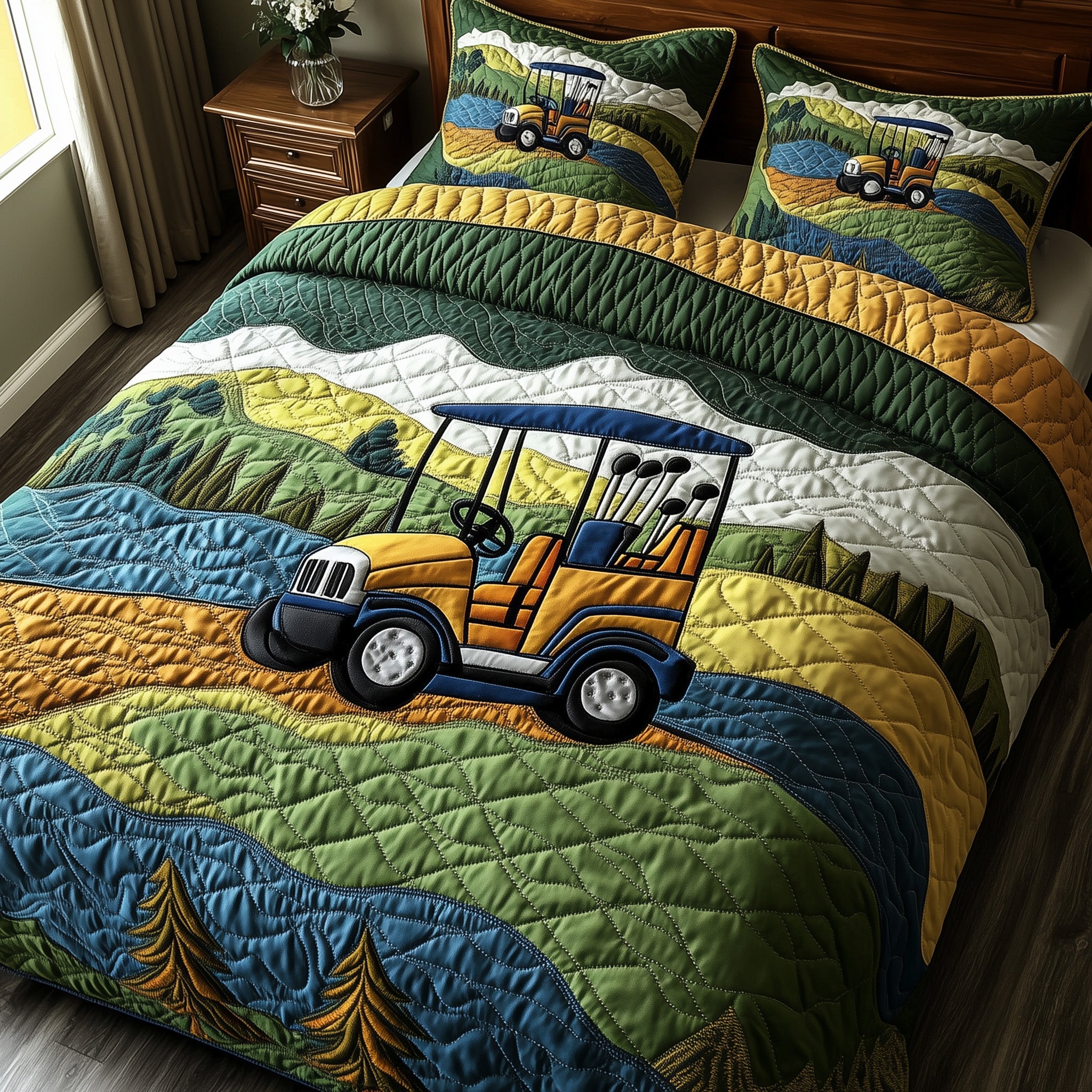 Golf Course Quilted Bedding Set Duvet Cover Merchandise Fun Golf Presents