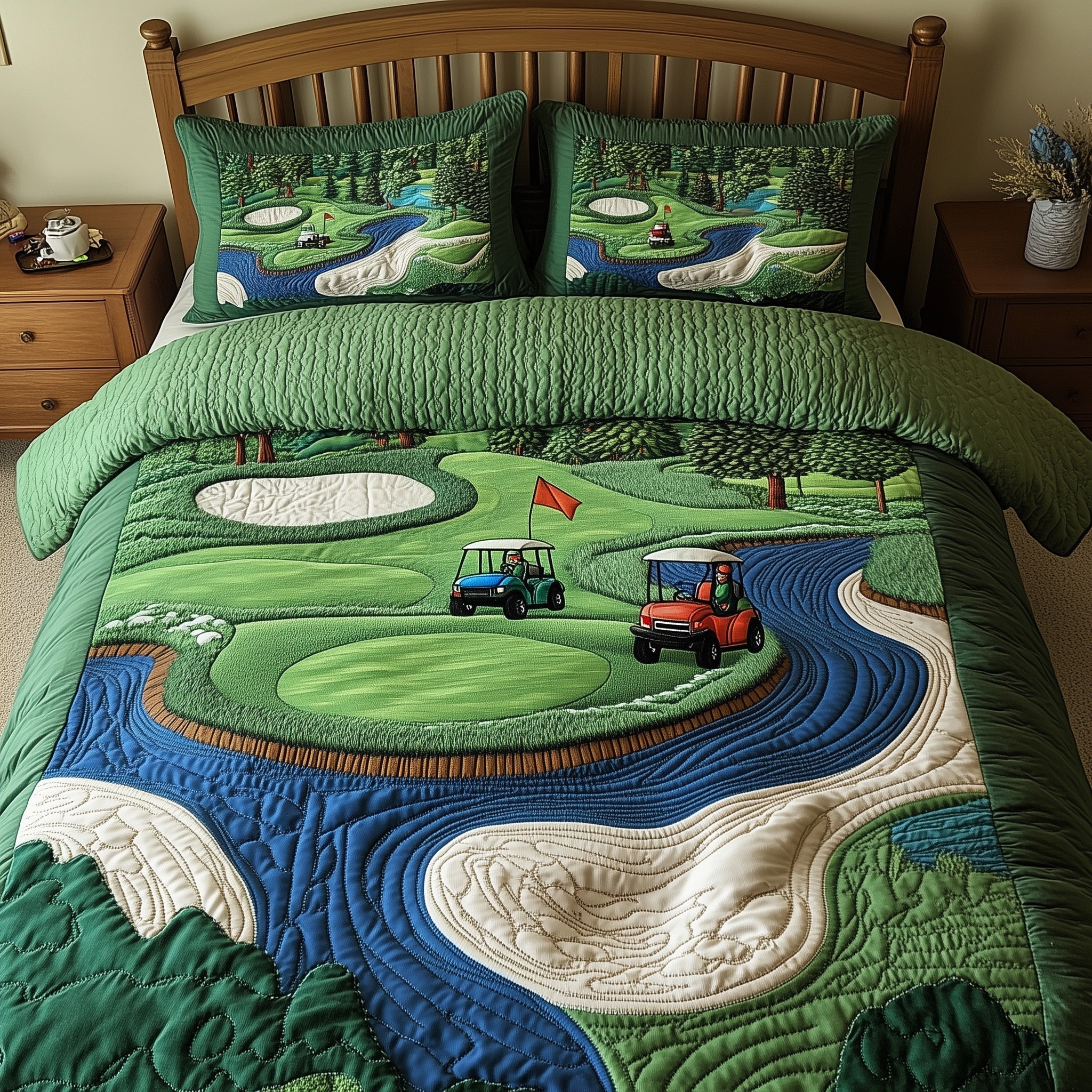 Golf Course Quilted Bedding Set Duvet Cover Merchandise Gifts For The Disc Golfer