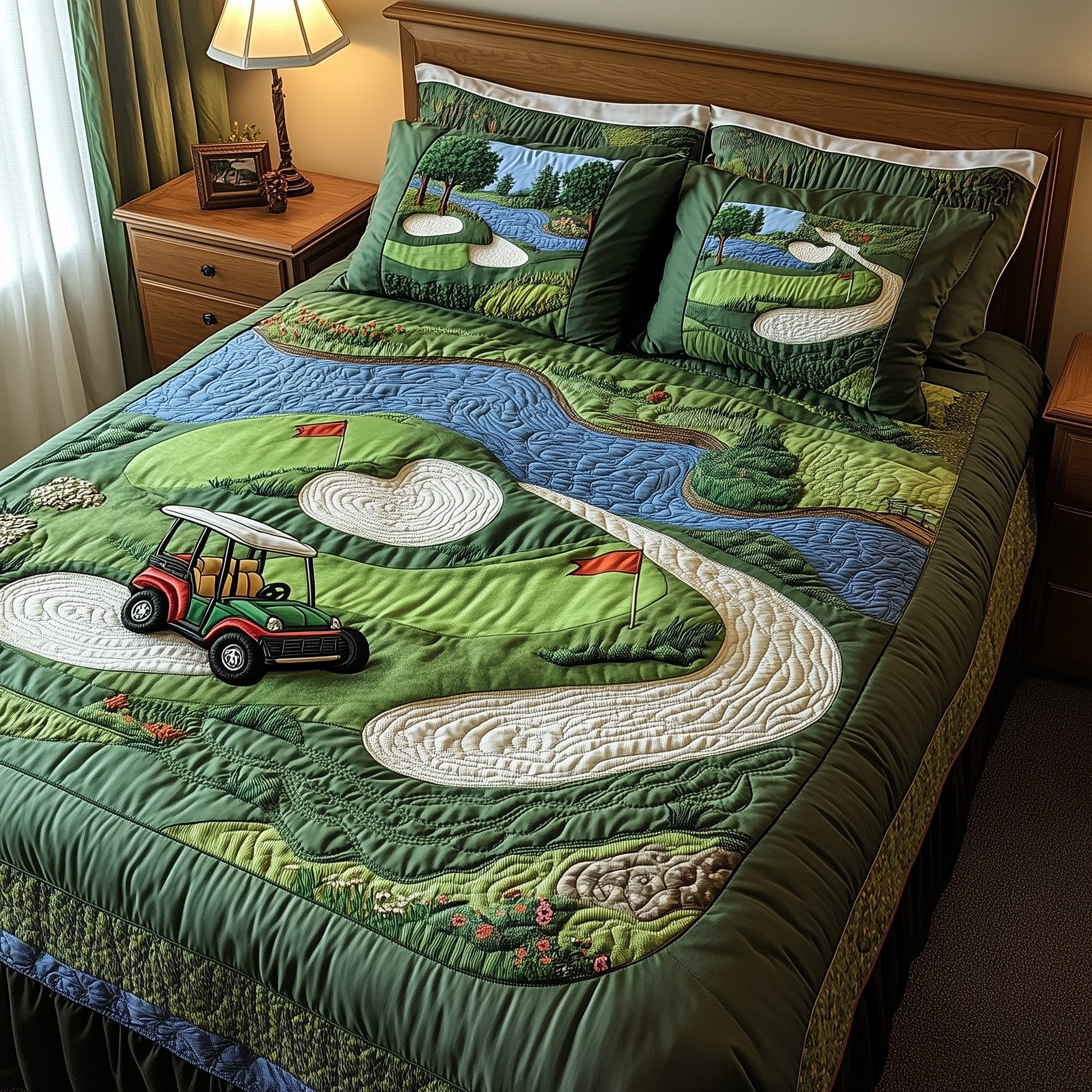 Golf Course Quilted Bedding Set Duvet Cover Merchandise Good Golf Gifts For Men