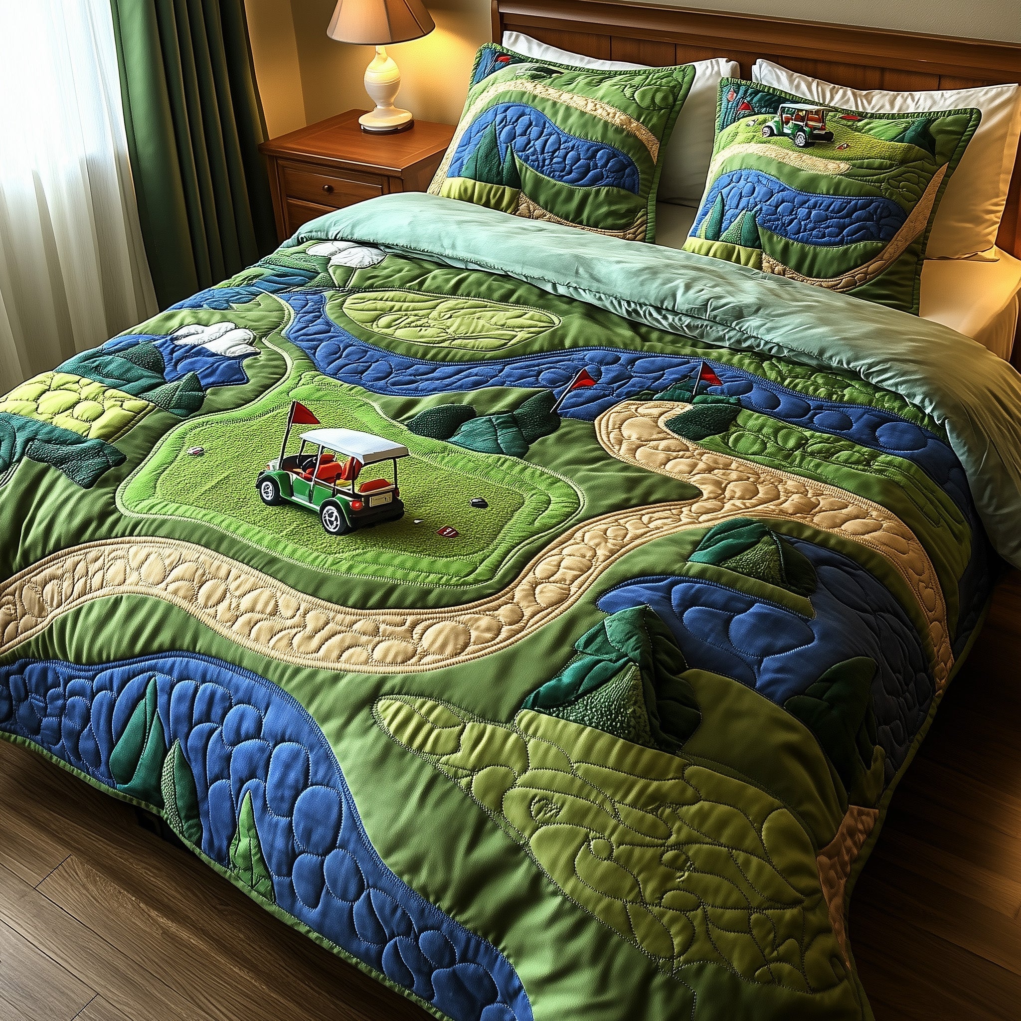 Golf Course Quilted Bedding Set Duvet Cover Merchandise Great Golf Gifts For Guys