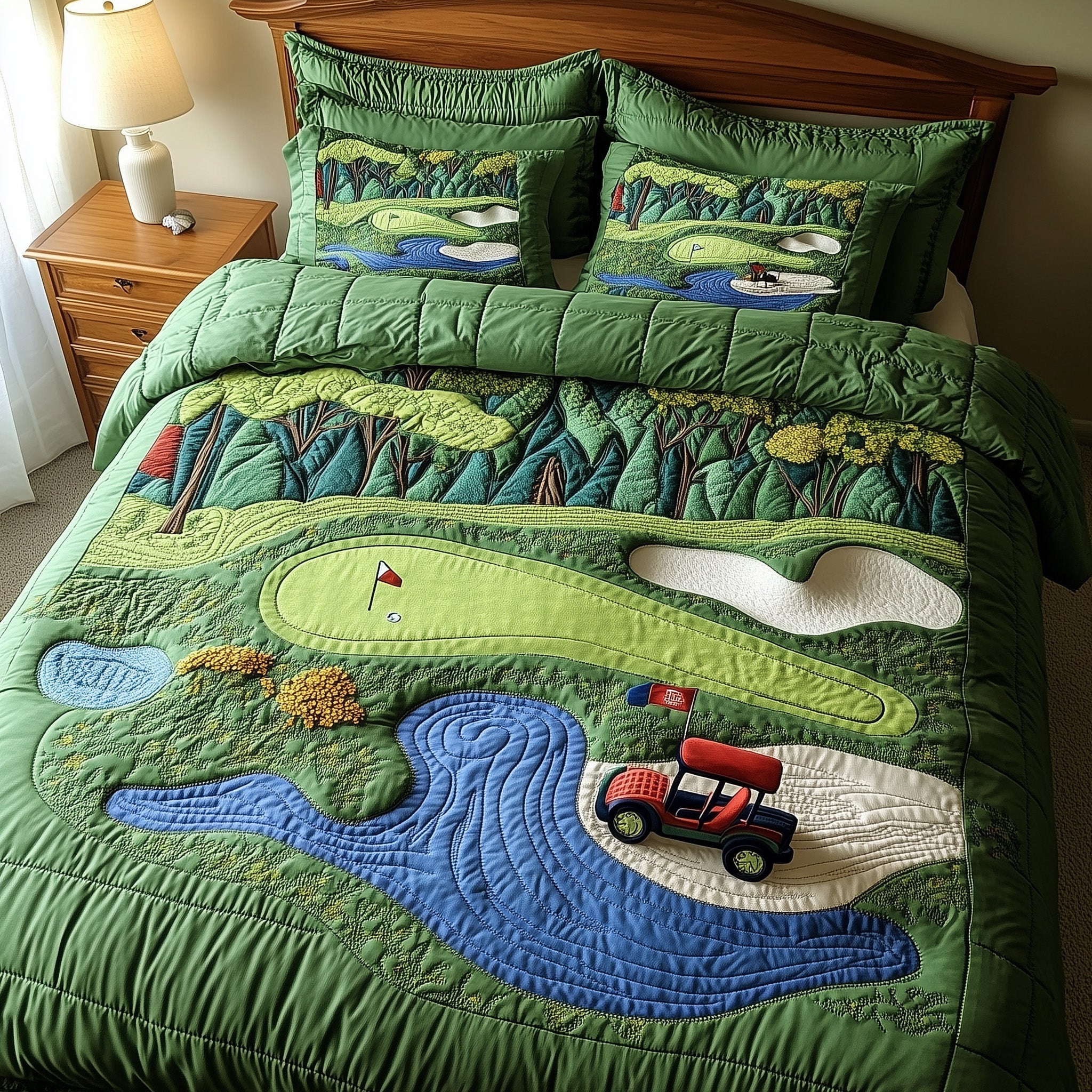 Golf Course Quilted Bedding Set Duvet Cover Merchandise Great Golf Gifts For Men
