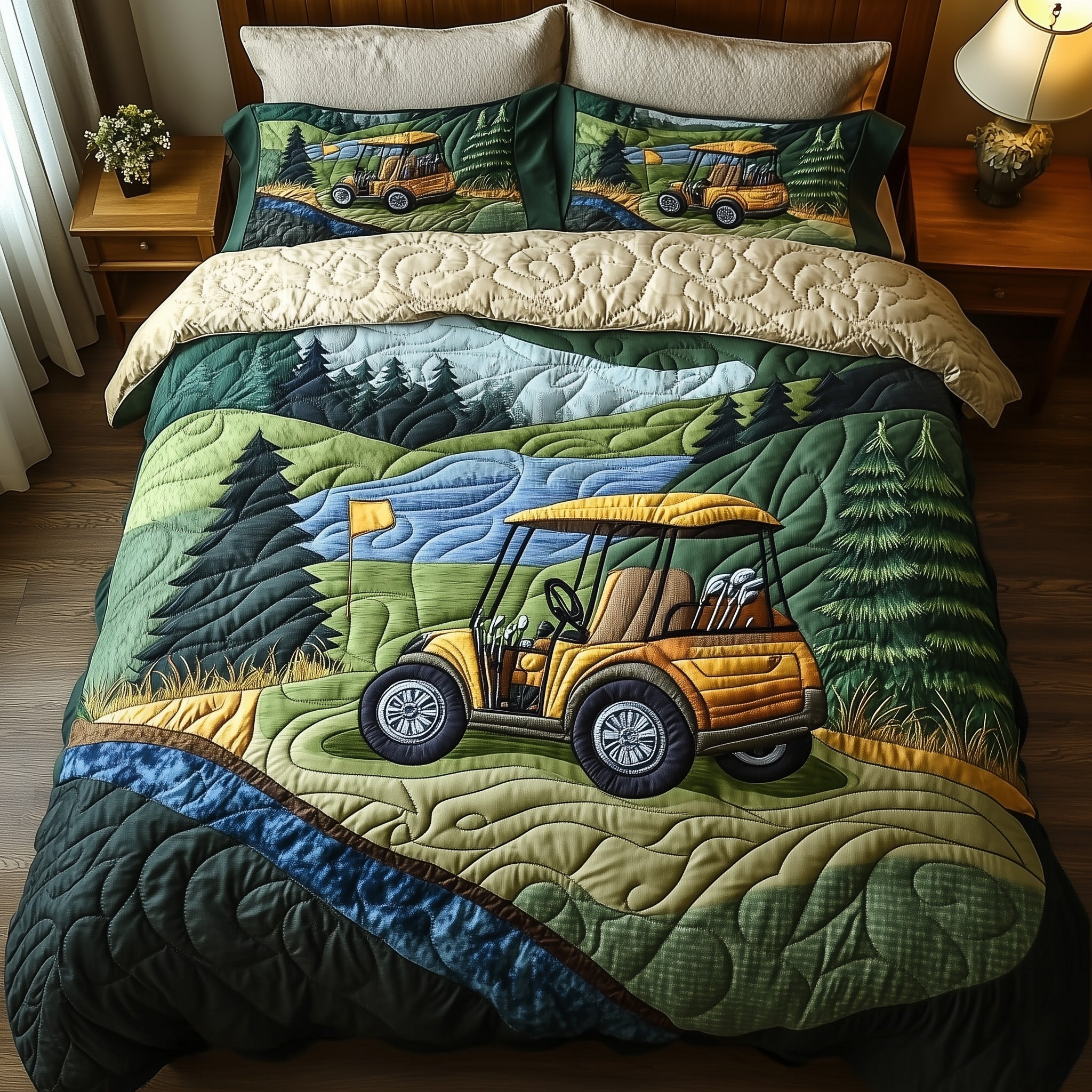 Golf Course Quilted Bedding Set Duvet Cover Merchandise Humorous Golf Gifts