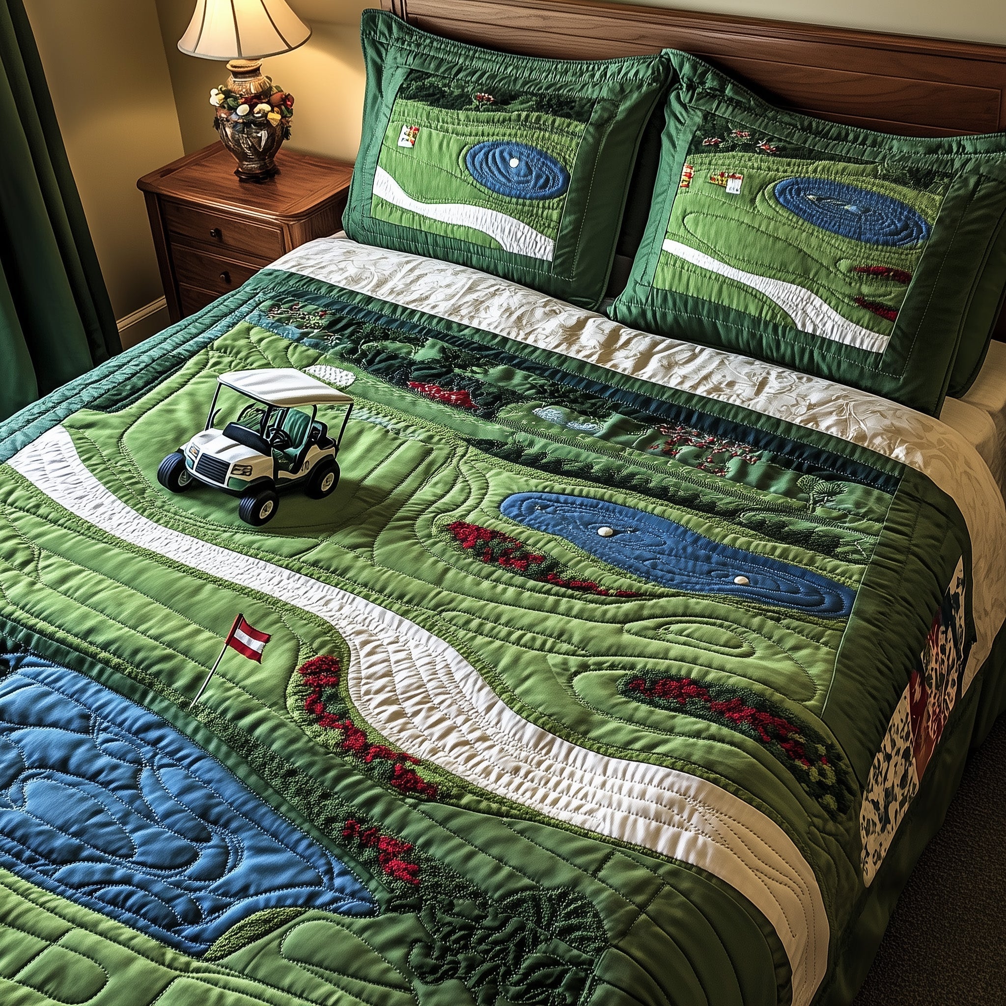 Golf Course Quilted Bedding Set Duvet Cover Merchandise Interesting Golf Gifts
