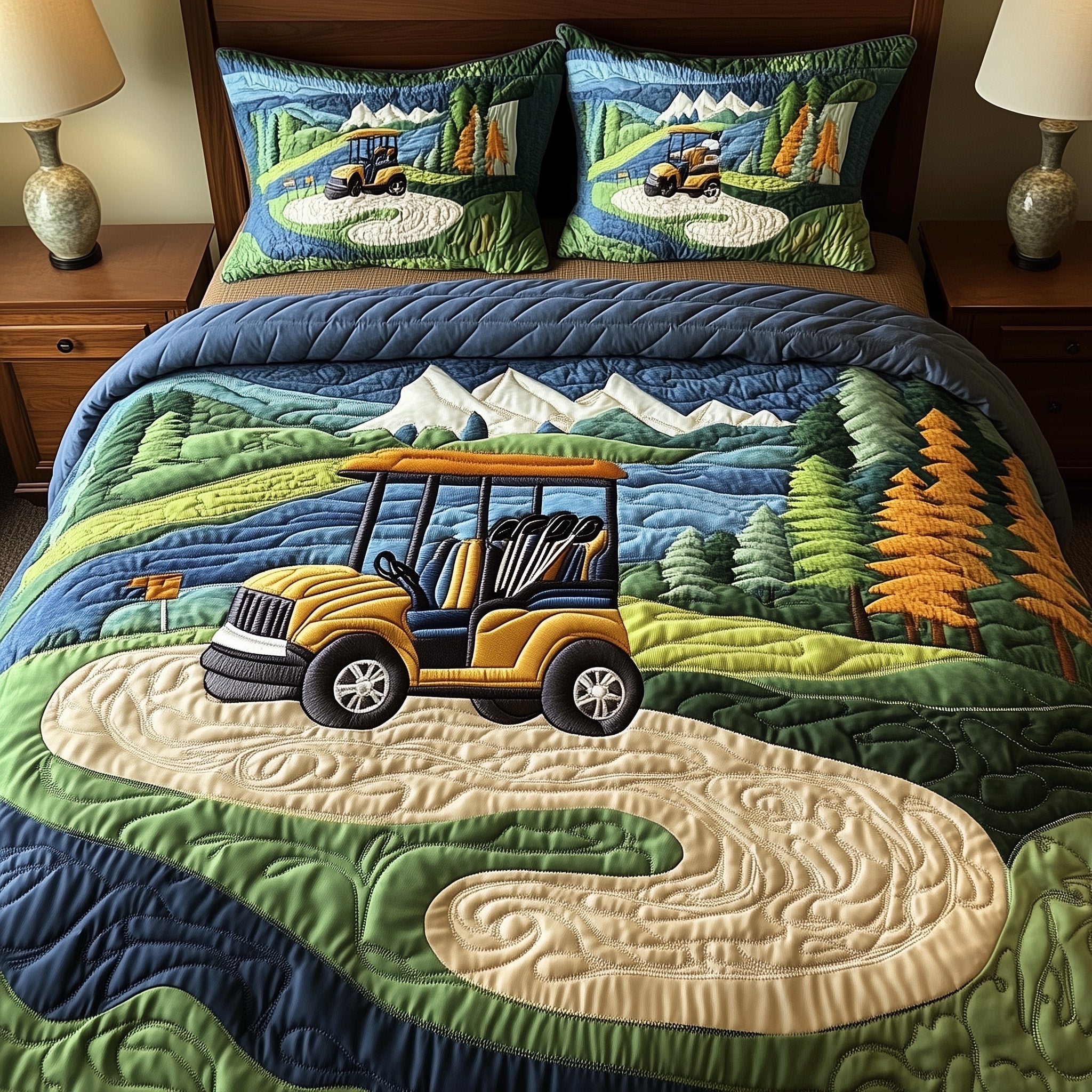 Golf Course Quilted Bedding Set Duvet Cover Merchandise Unique Golf Gifts