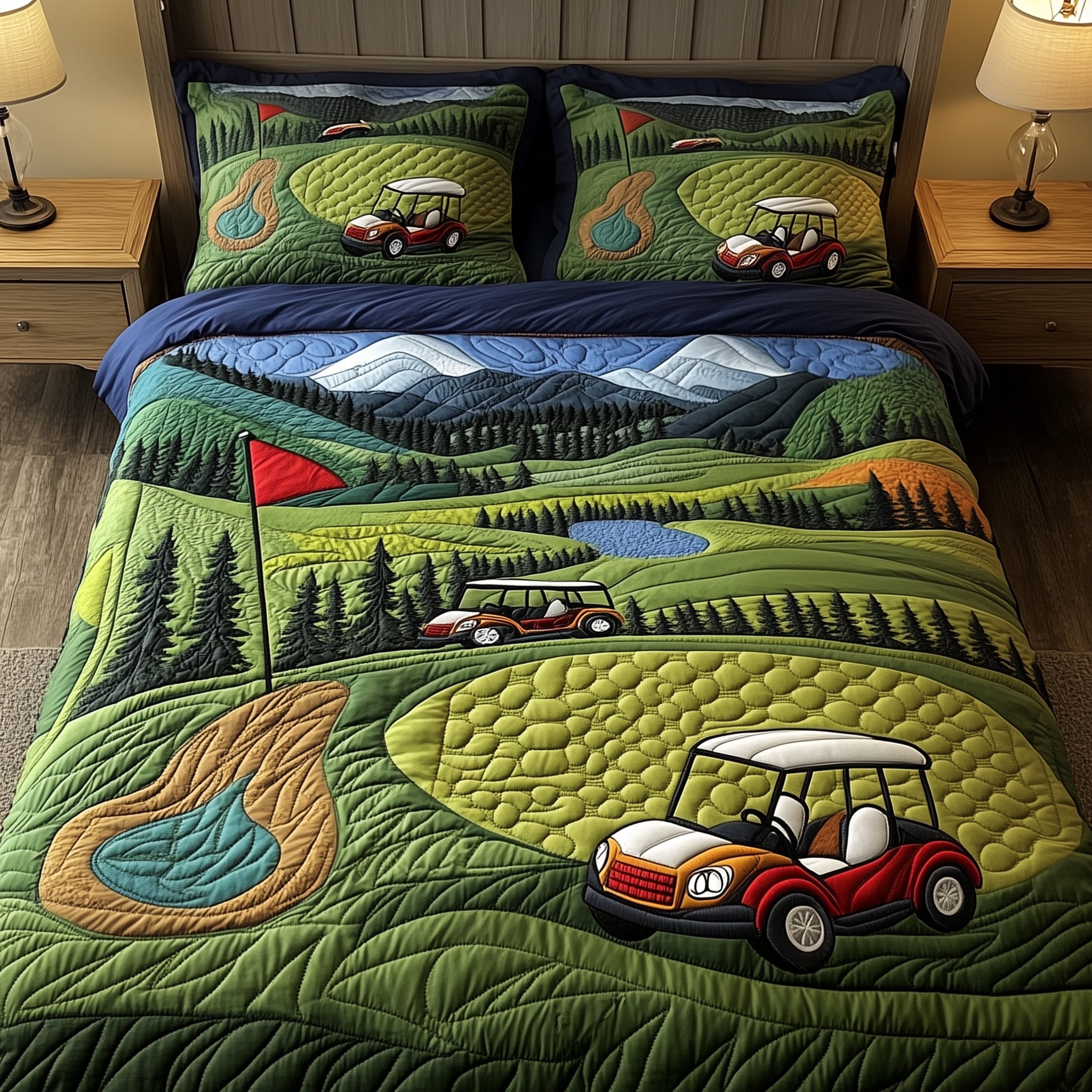 Golf Course Quilted Bedding Set Relaxing Sleep