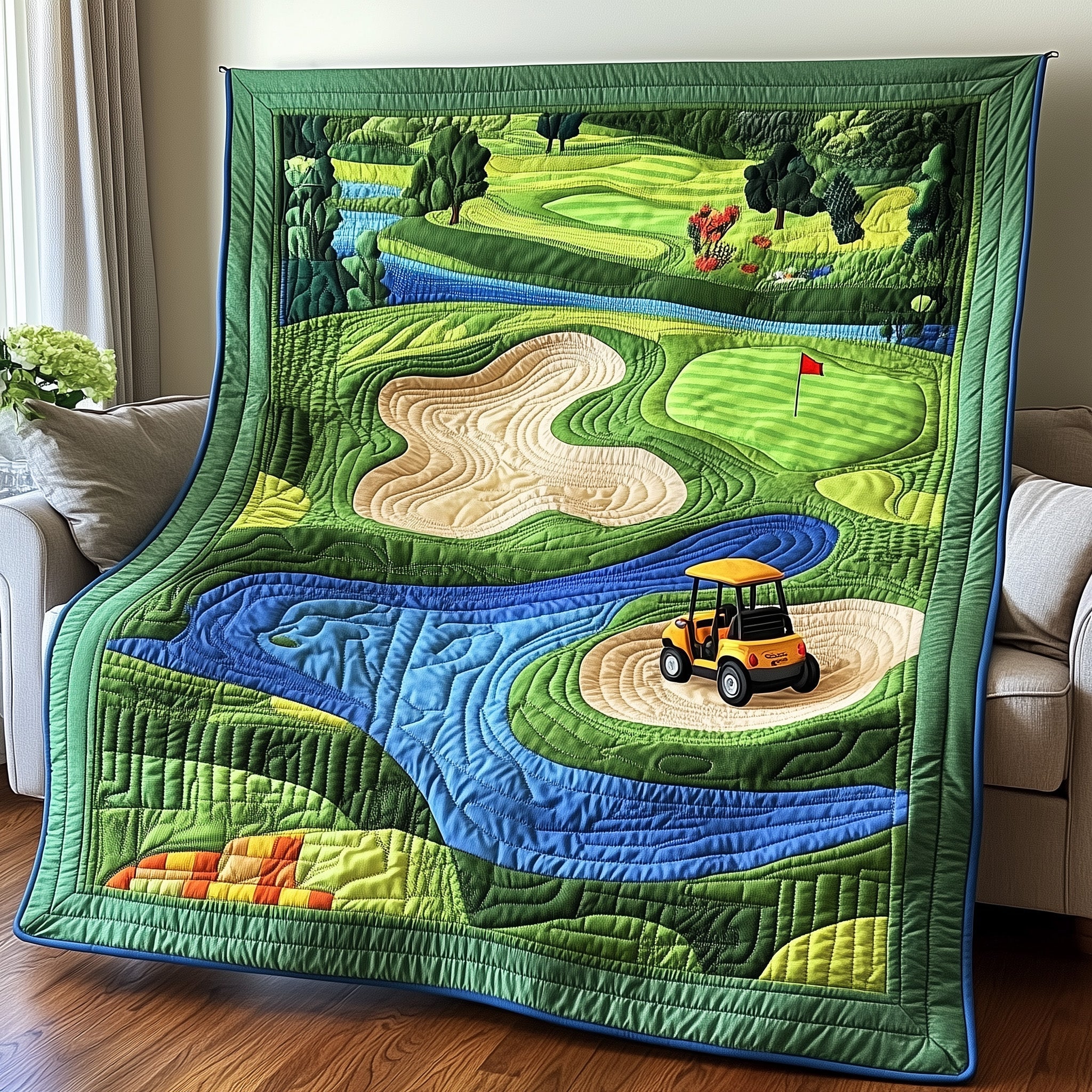 Golf Course Quilted Blanket Cute Bed BlanketGolf Presents For Dad