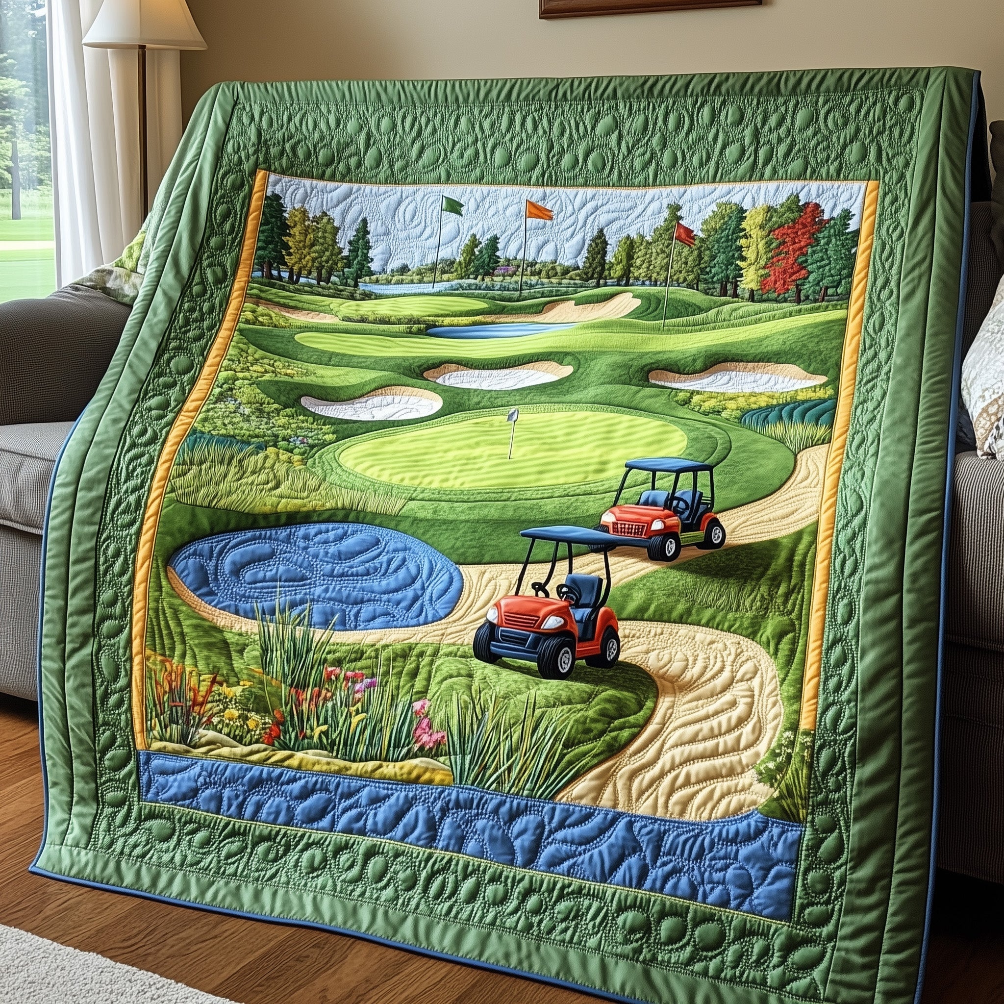 Golf Course Quilted Blanket Quilted Blanket for Christmas Decor