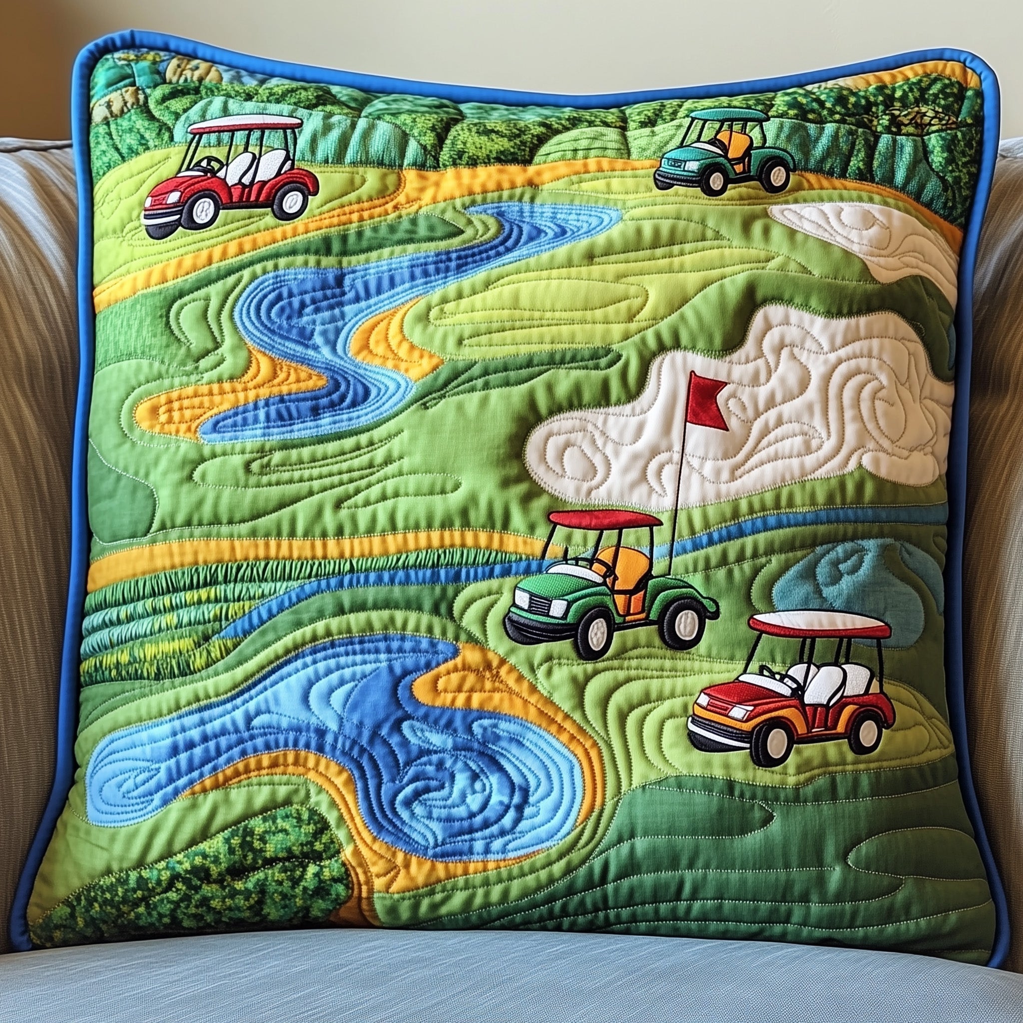 Golf Course Quilted Pillow Case Christmas Gift