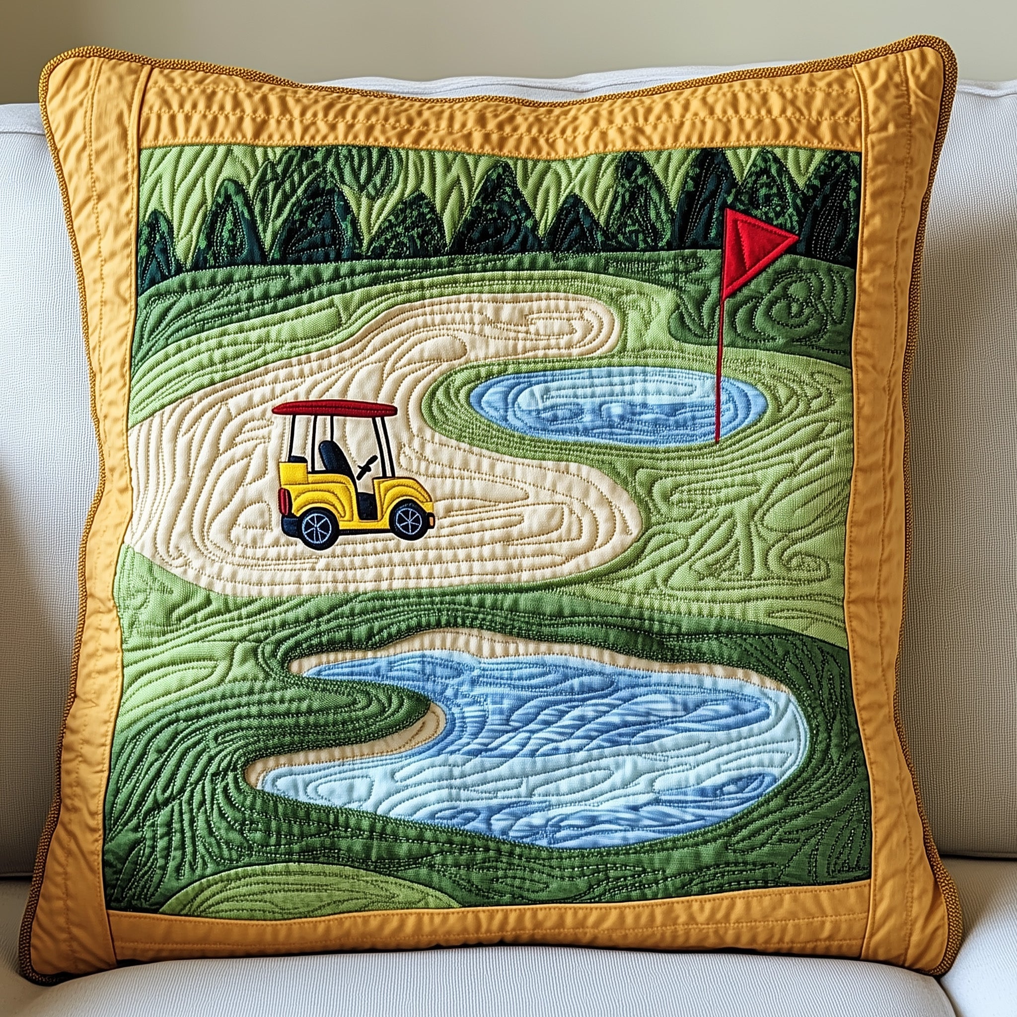 Golf Course Quilted Pillow Case Decorative Pillow Cover MerchGreat Golf Gift Ideas