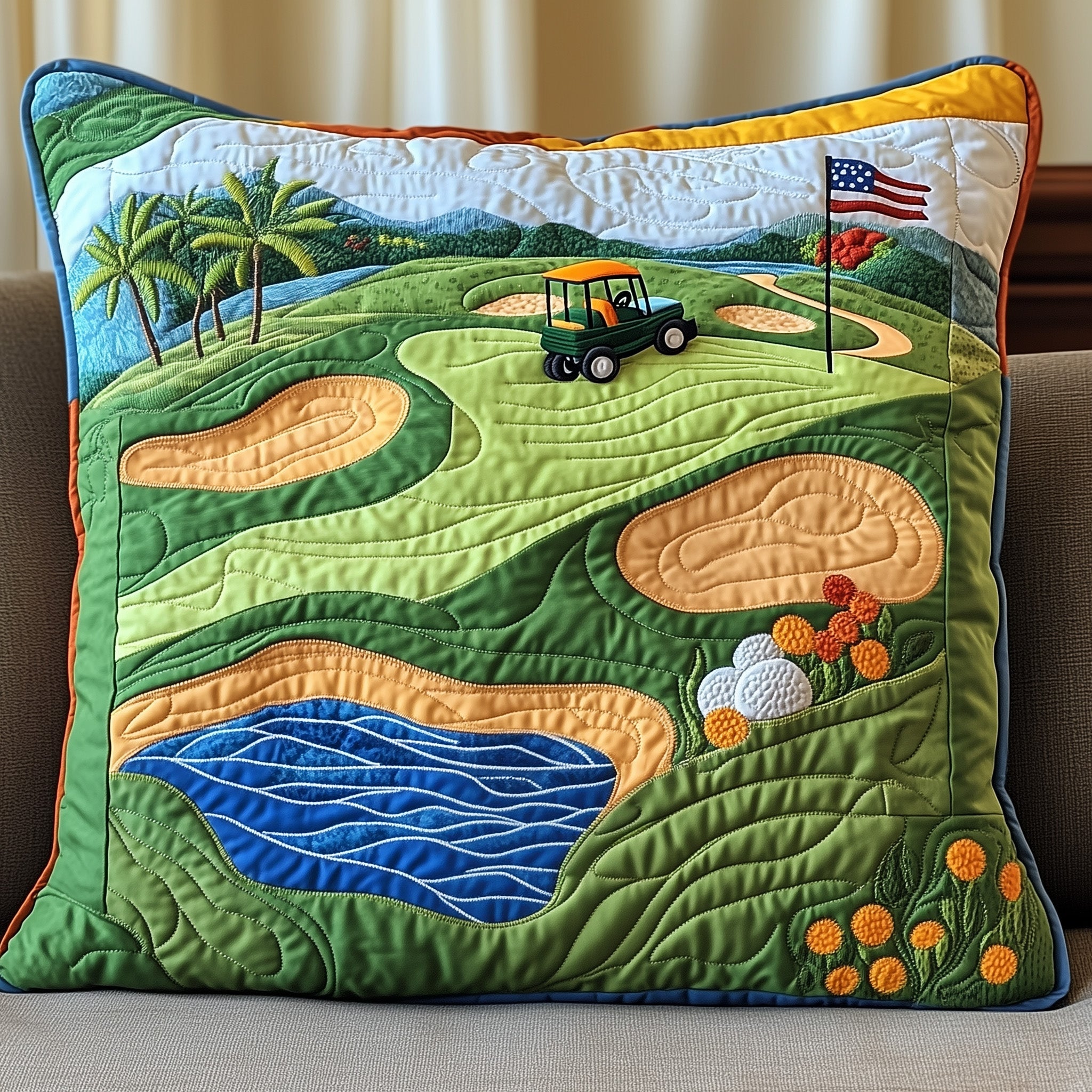 Golf Course Quilted Pillow Case Gift For Girlfriend