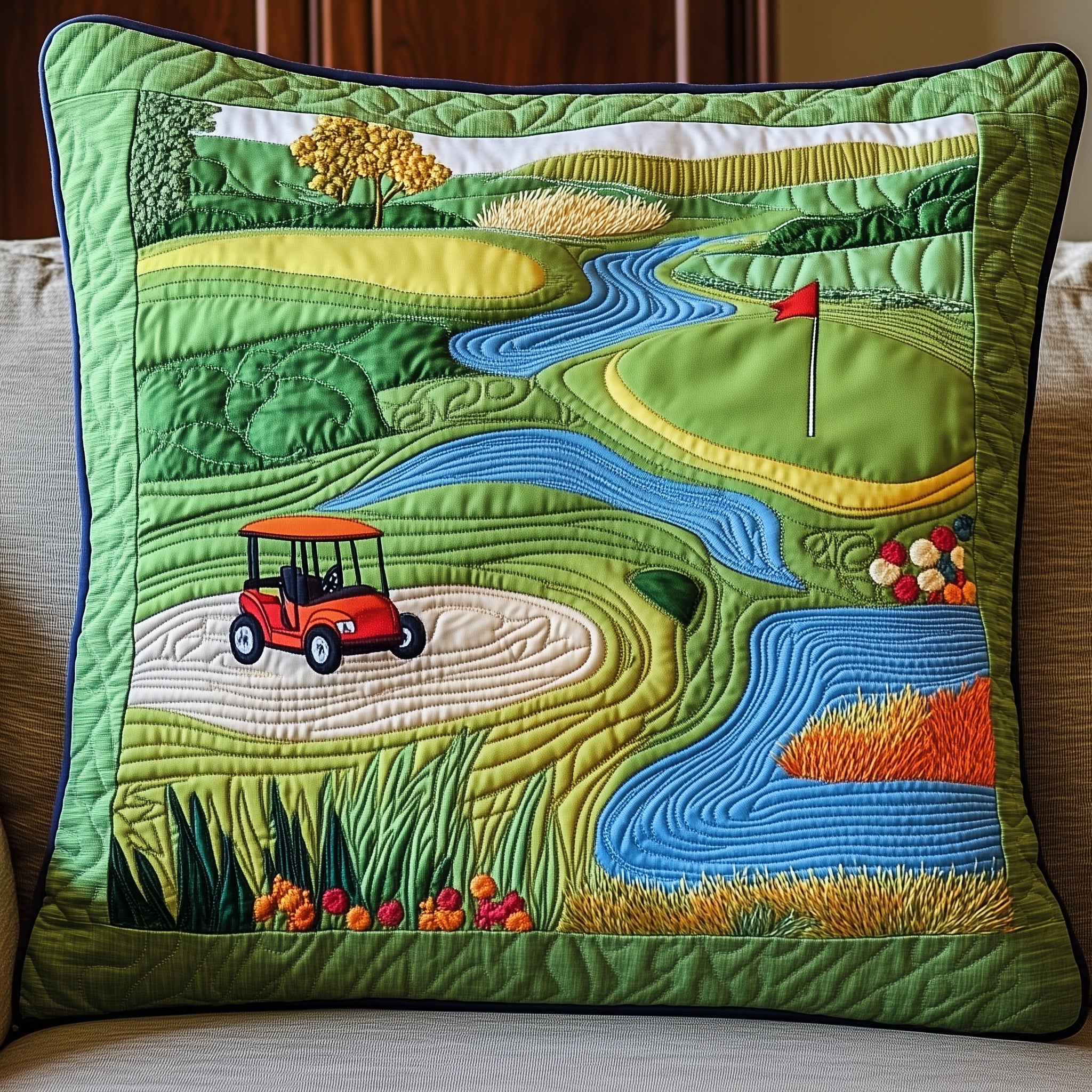 Golf Course Quilted Pillow Case Halloween Gift