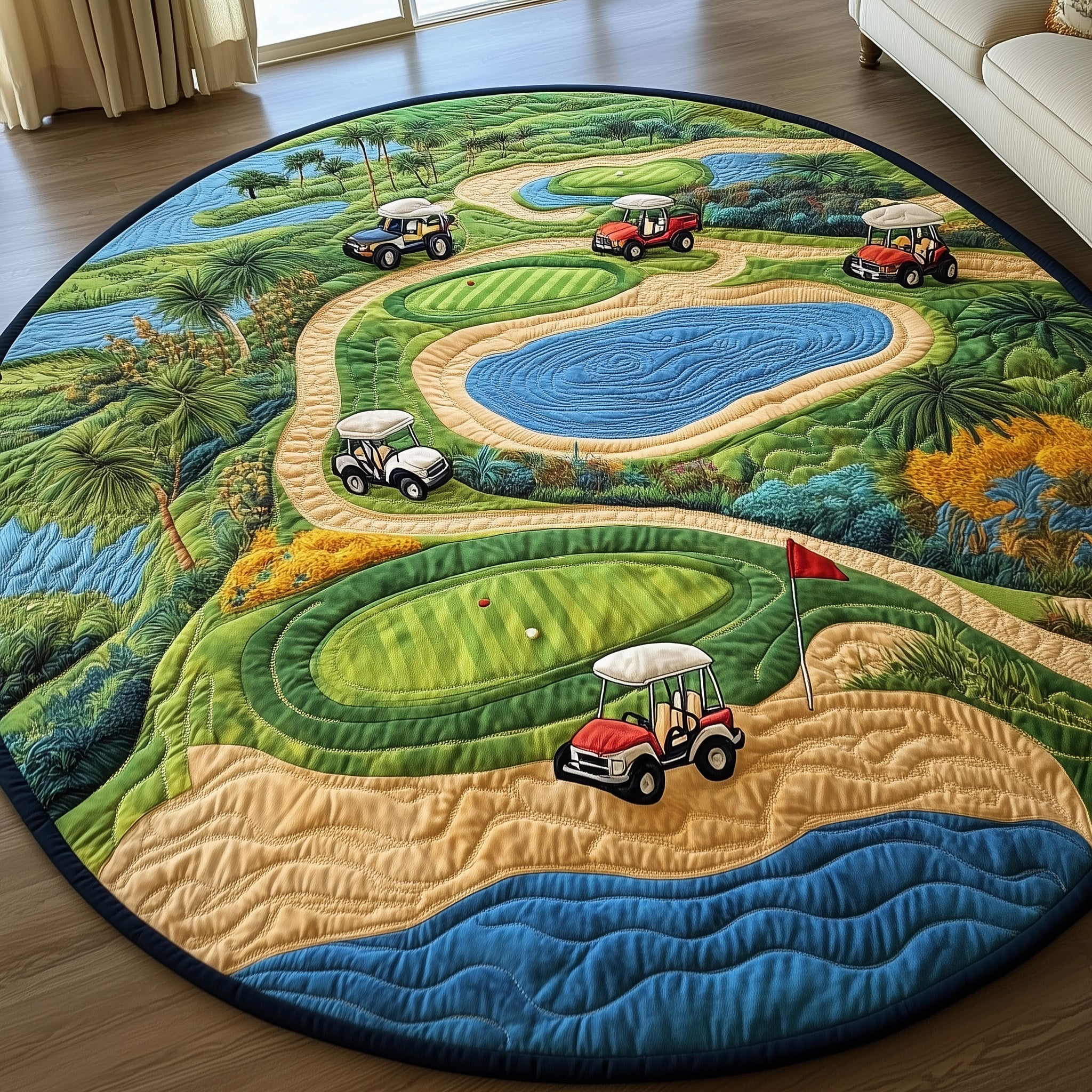 Golf Course Quilted Round Mat Beautiful Quilted Round Mat Gift for Loved Ones