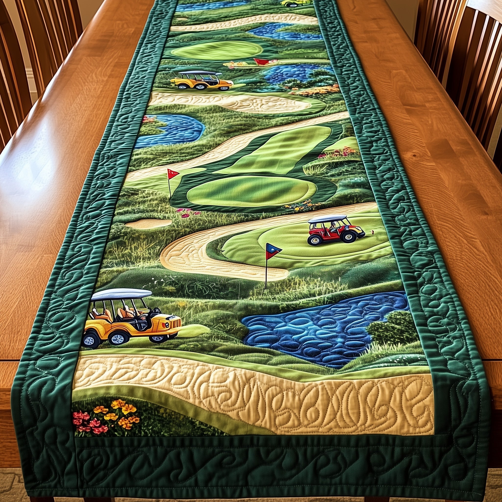 Golf Course Quilted Table Runner Holiday Banquet Table Runner