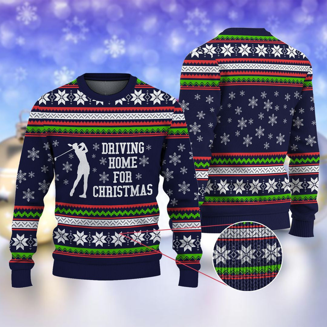 Golf Driving Home For Christmas Sweater Men's Ugly Christmas Sweaters Gifts For Golf Lovers
