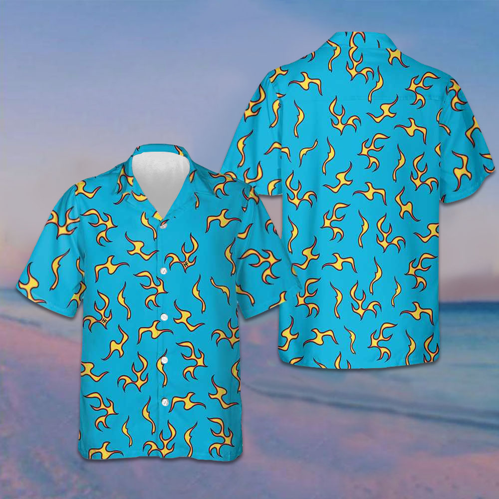 Golf Wang Flame Pattern Hawaiian Shirt Blue Button Up Shirt Gifts For Men