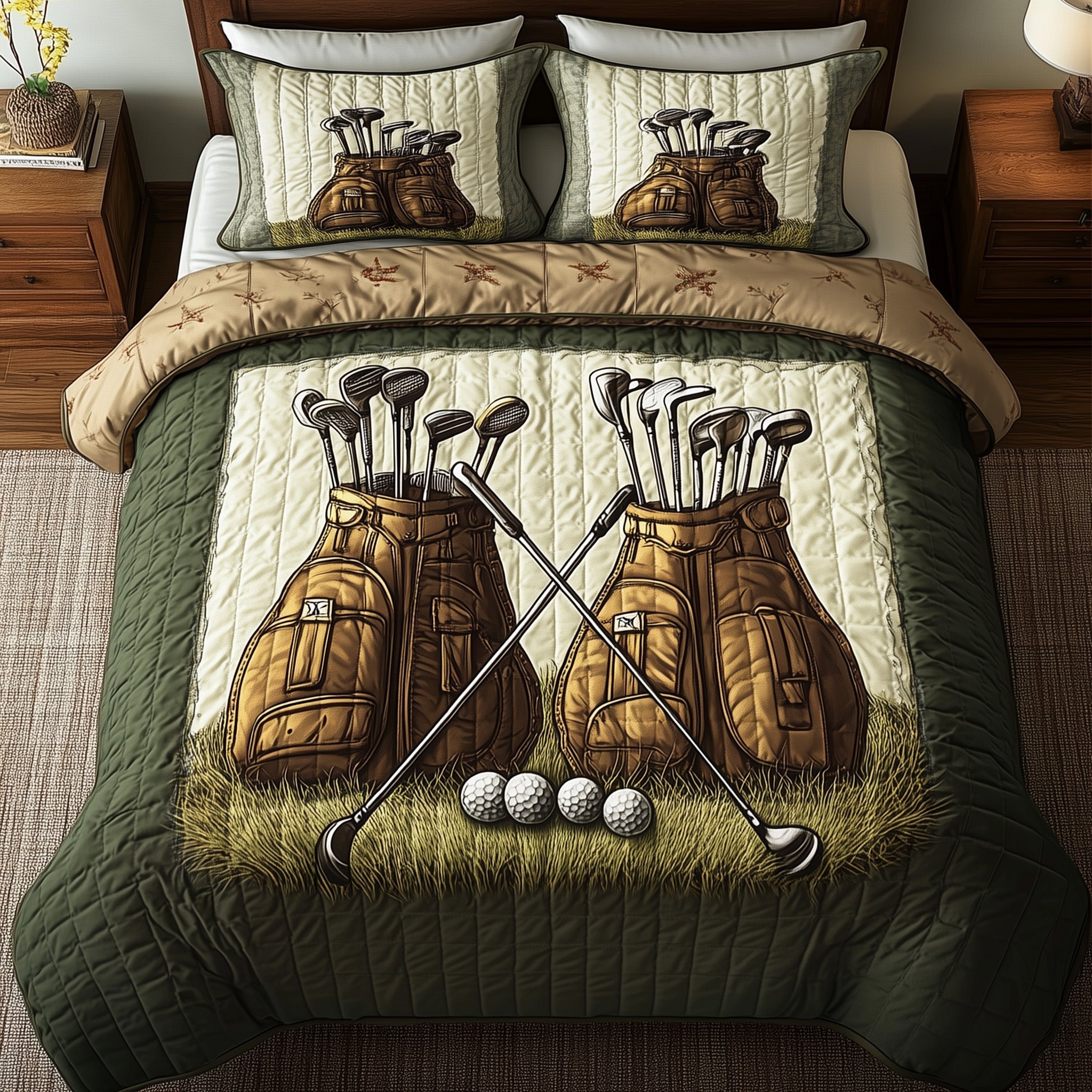 Golfer Dreams Quilted Bedding Set Duvet Cover Merchandise Best Gift For A Golf Lover