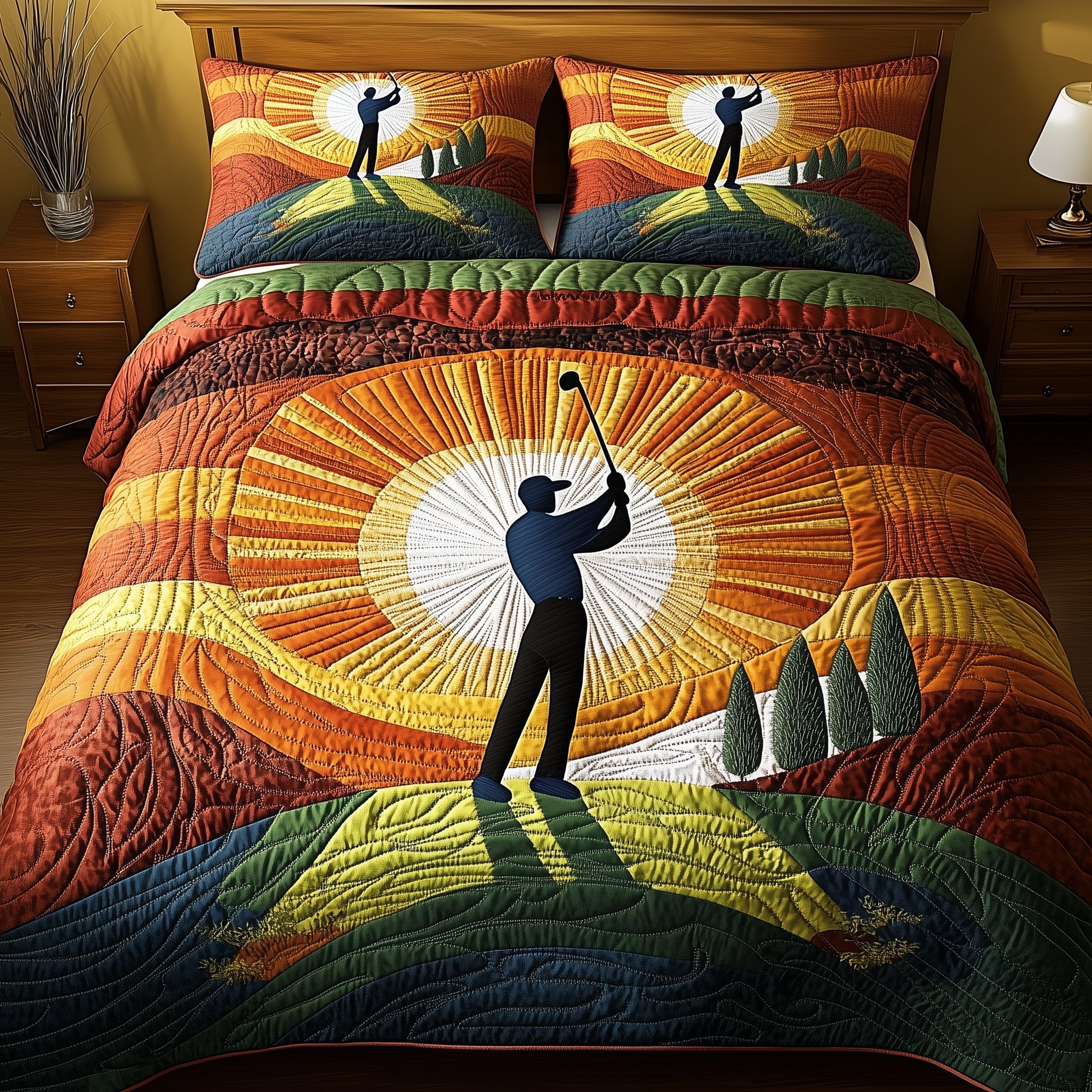 Golfer Dreams Quilted Bedding Set Duvet Cover Merchandise Best Gifts For Golf Lovers
