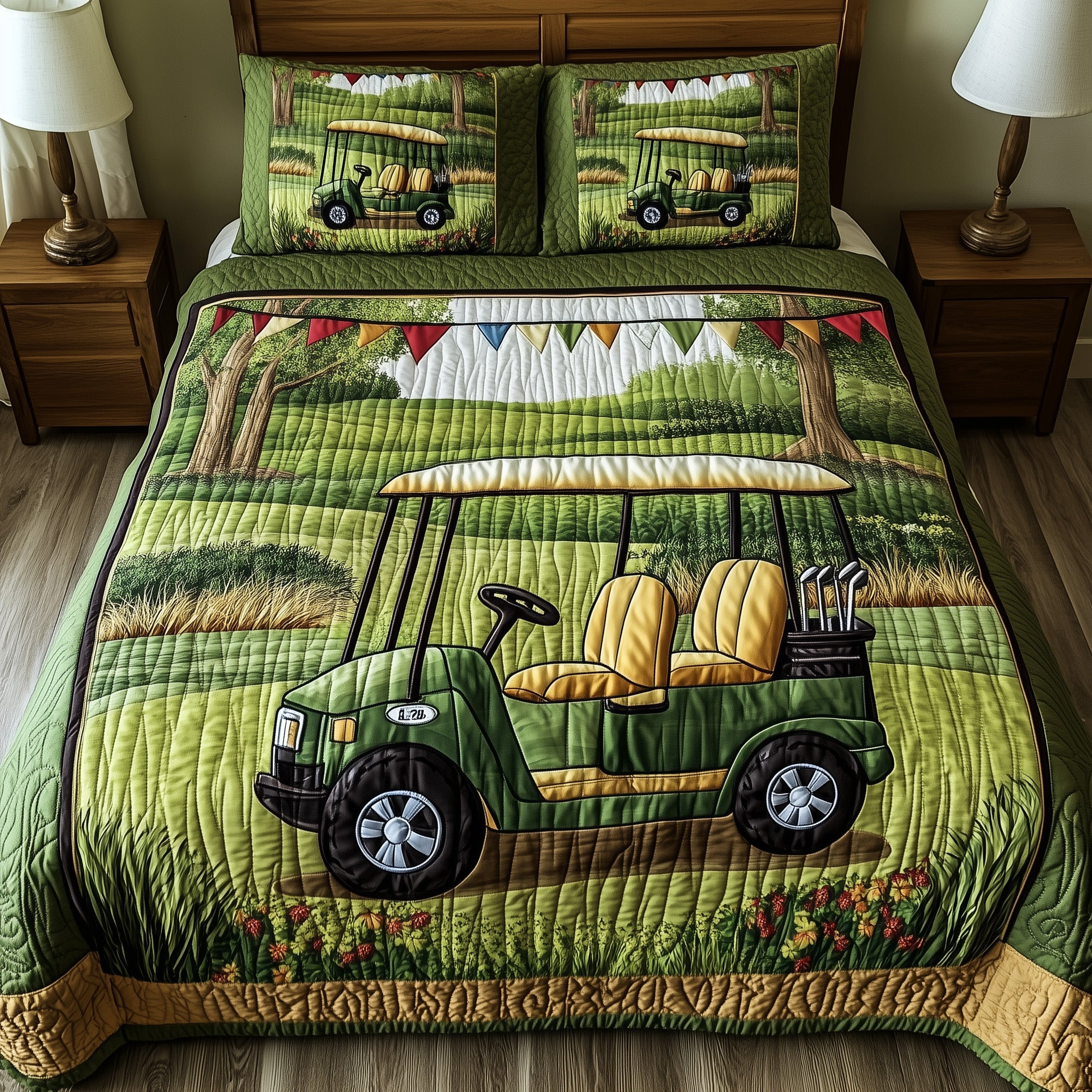 Golfer Dreams Quilted Bedding Set Duvet Cover Merchandise Best Present For Golf Lovers