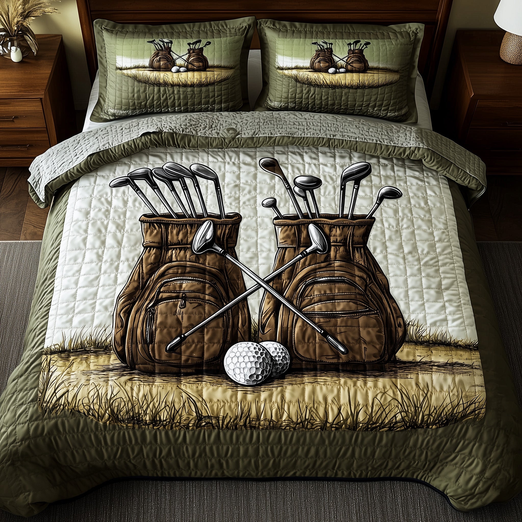 Golfer Dreams Quilted Bedding Set Duvet Cover Merchandise Golf Inspired Gifts