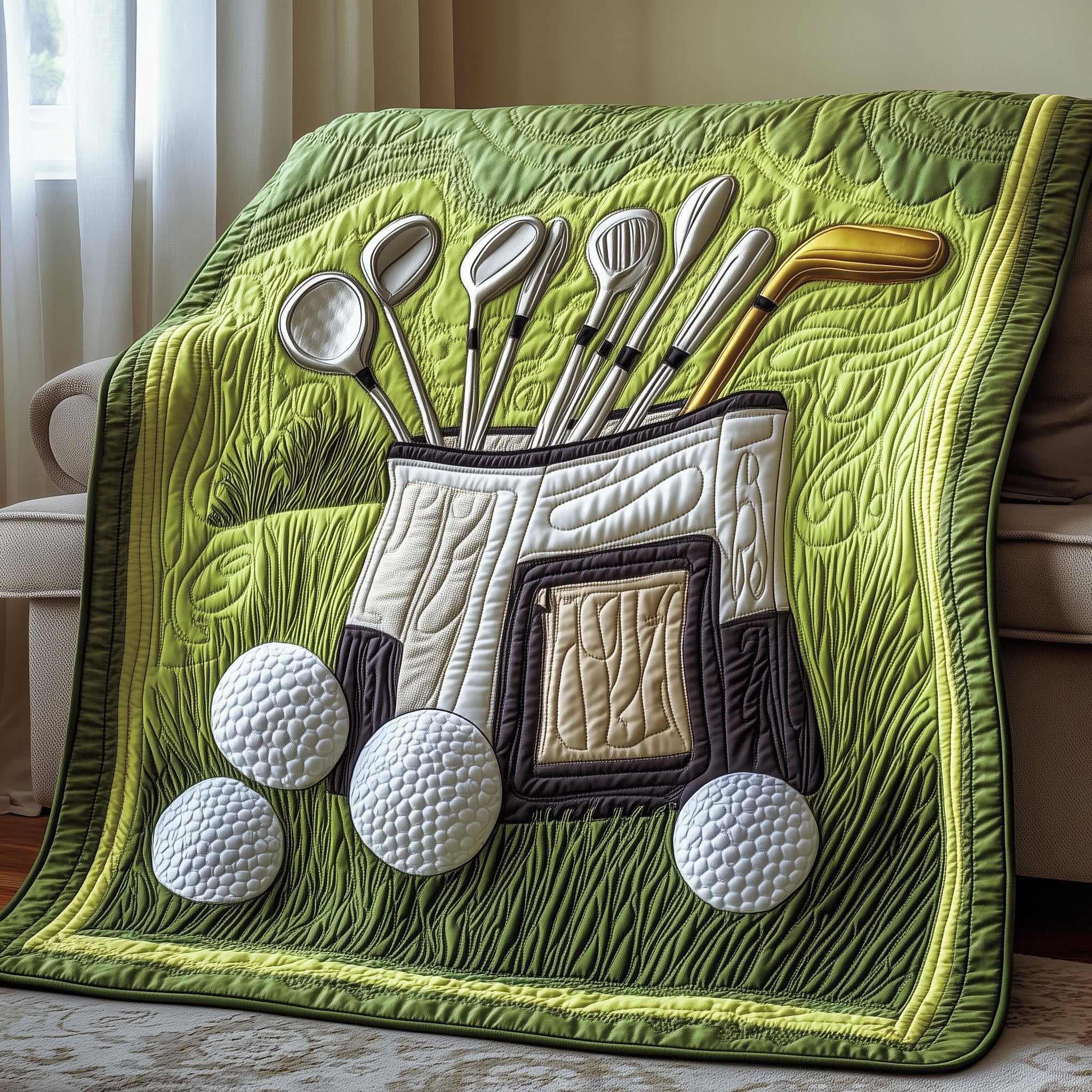 Golfer Dreams Quilted Blanket Cozy Quilted Blanket Gift for Couples