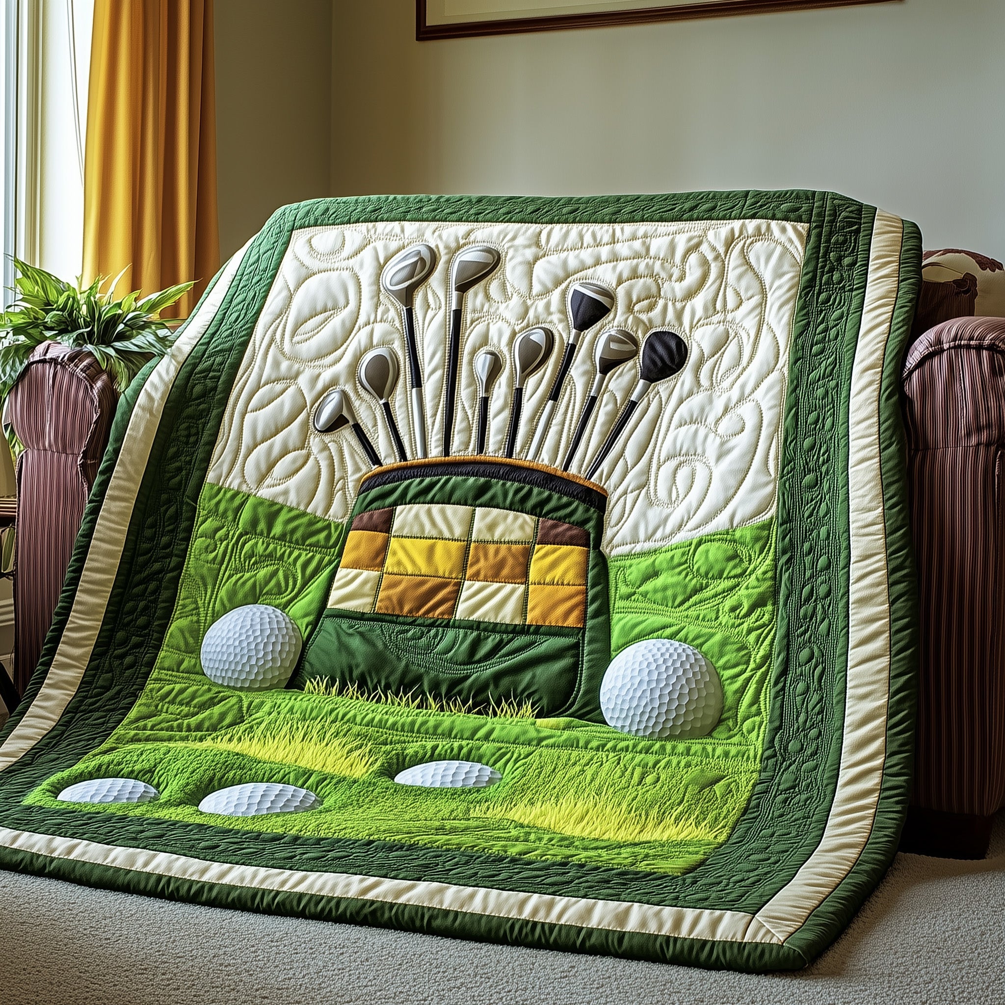 Golfer Dreams Quilted Blanket Quilted Blanket Gift for Grandma & Grandpa