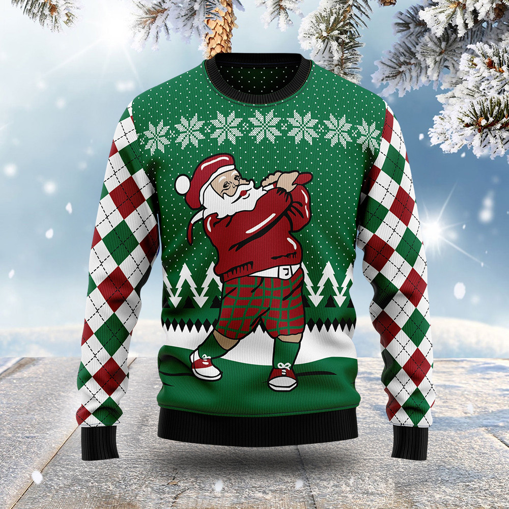 Golfer Santa Claus Ugly Christmas Sweater Holiday Clothing Christmas Gifts For Golfers