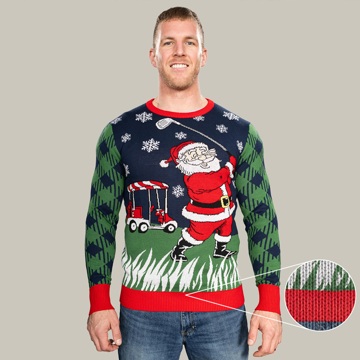 Golfing Santa Claus Snowflakes Knitted Ugly Christmas Sweater Ugly Xmas Sweater Gifts For Him