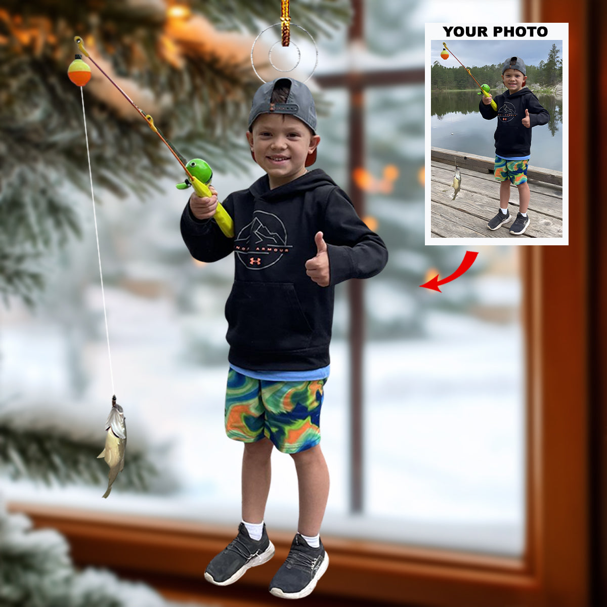 Gone Fishing Personalized Photo Mica Ornament Christmas Gift For Fishing Lovers
