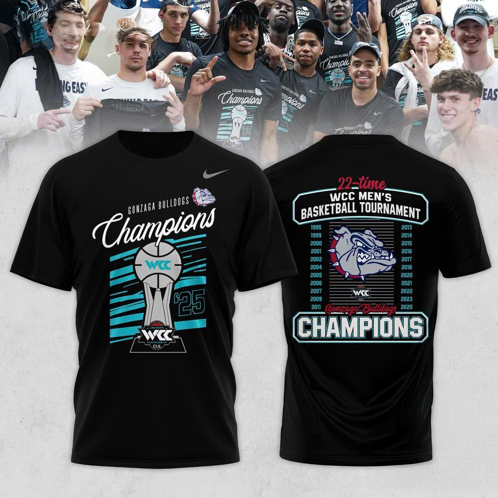 Gonzaga Bulldogs 2025 WCC Men's Basketball Conference Tournament Champions 22 Time Shirt