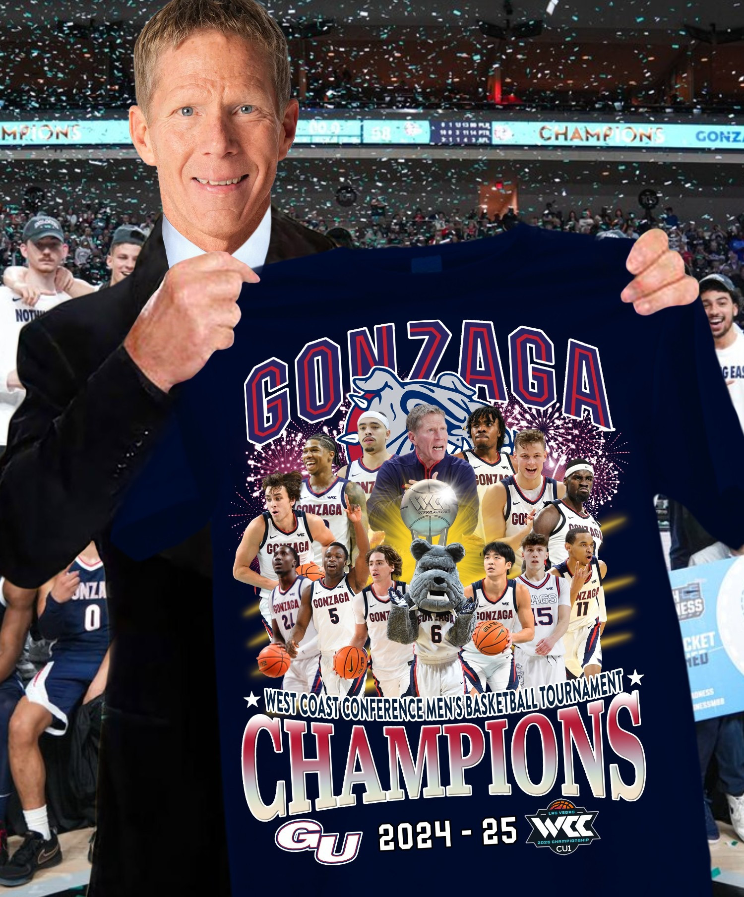 Gonzaga Bulldogs Champions 2024 2025 Shirt Men's Basketball West Coast Championship Merch