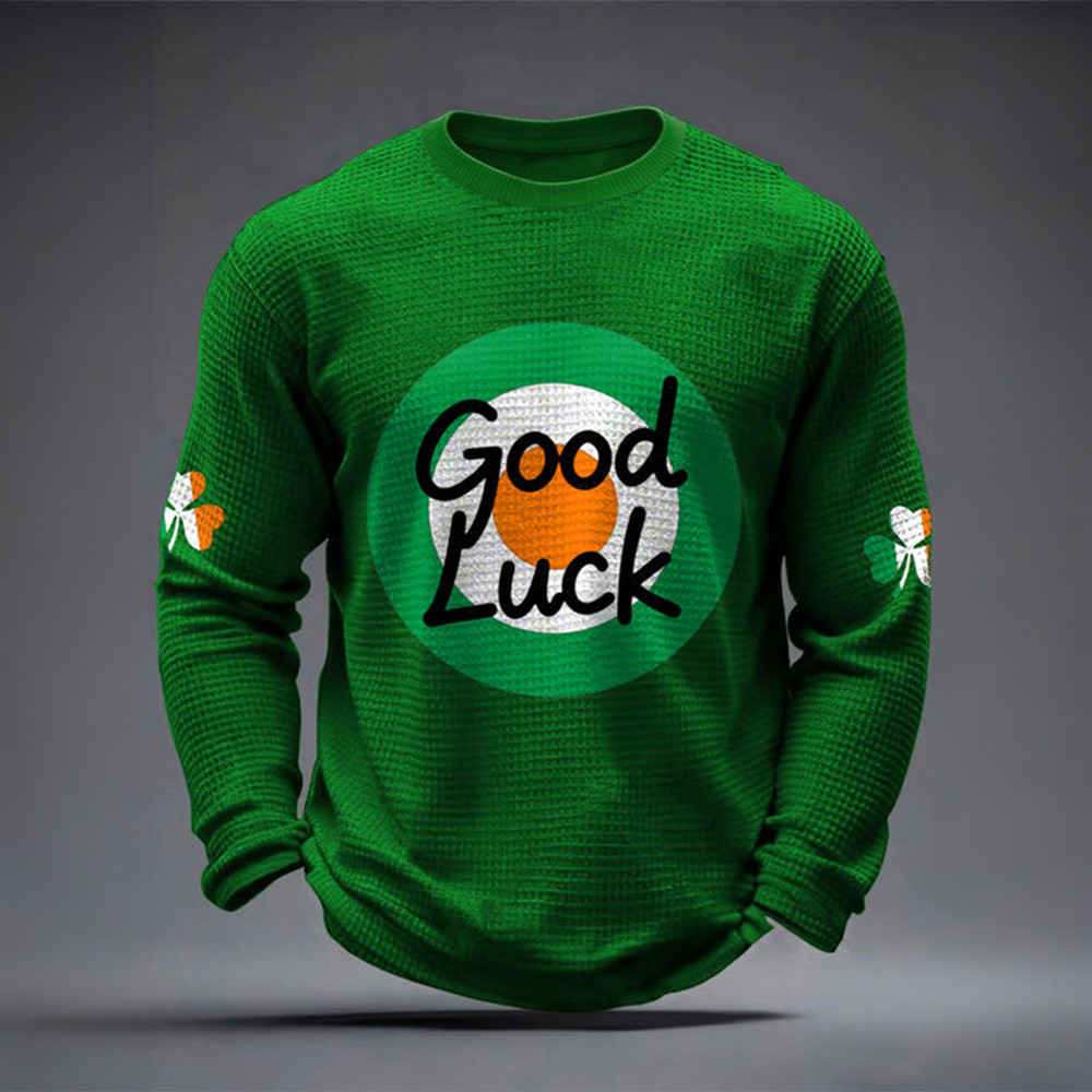 Good Luck Shamrock Graphic Long Sleeve Shirt St Patrick's Day Apparel Cool Gift For Men