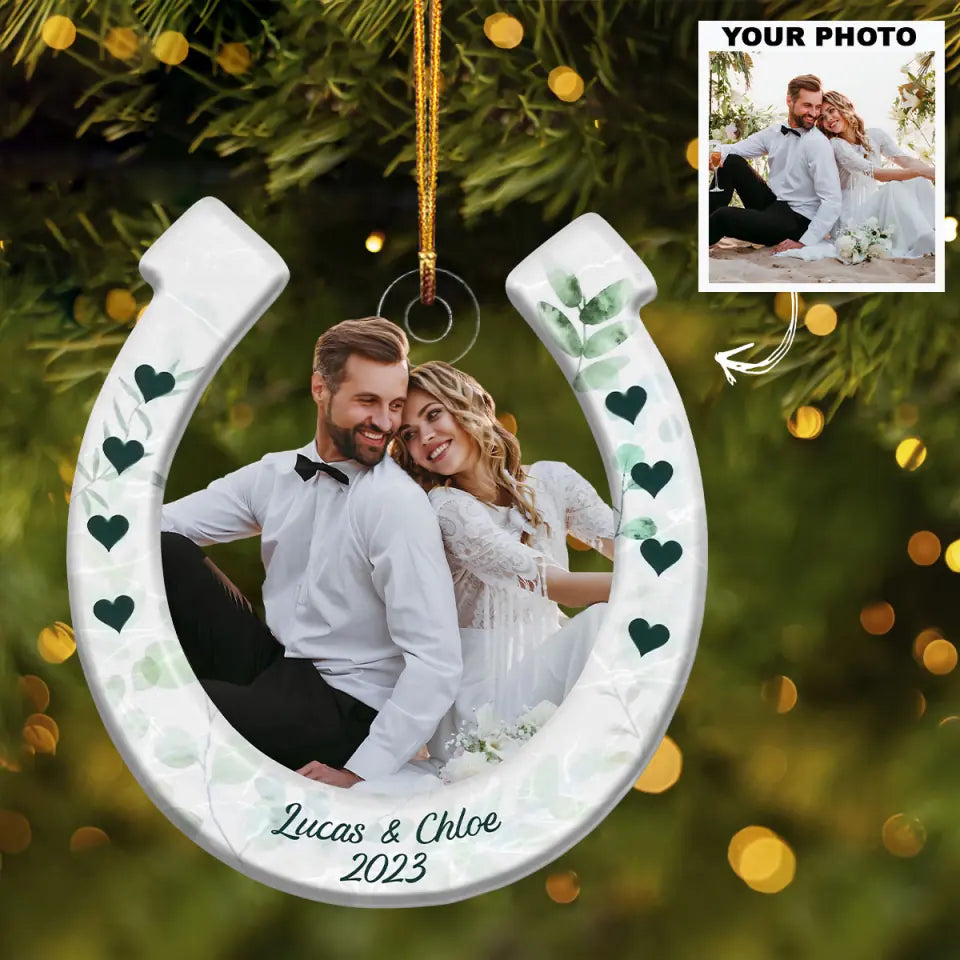 Good Luck Wedding Horseshoe Personalized Custom Photo Mica Ornament Wedding Anniversar