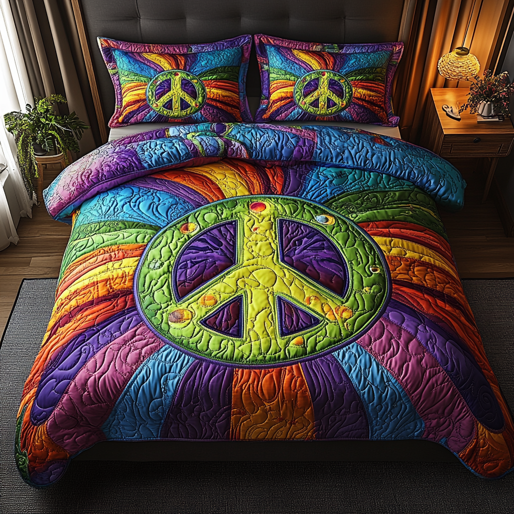 Good Vibes Only Quilted Bedding Set Cute Room Decor Hippie Christmas Gift Ideas