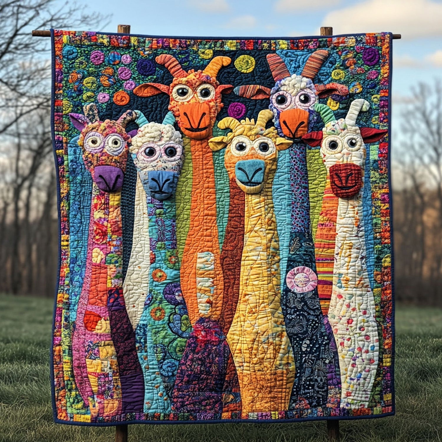 Goofy Goat Gang Quilted Blanket Xmas Holiday Gifts For Goat Owners